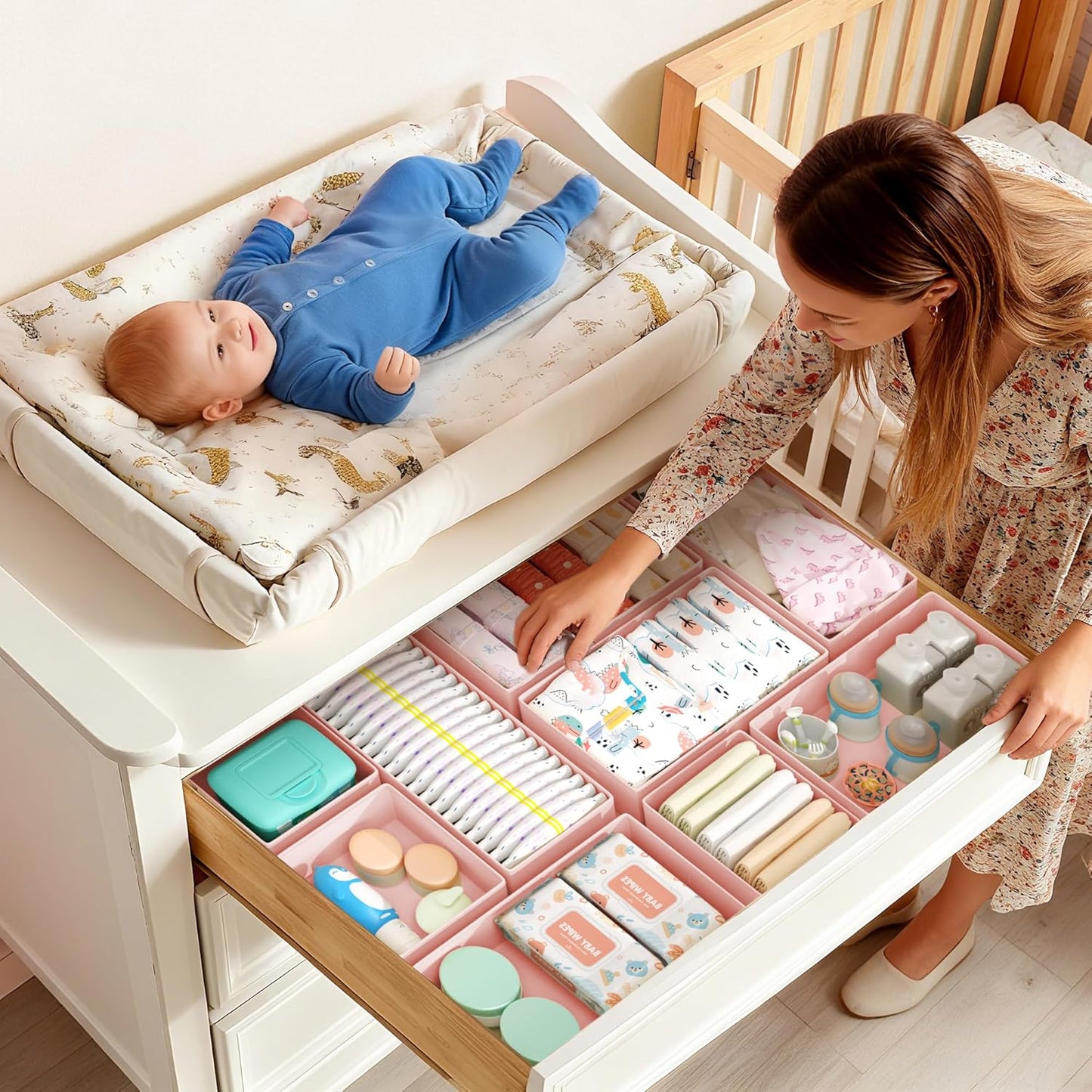 DIMJ Drawer Organizer Clothes Storage - 18 Pack Baby Dresser Organizer for Nursery, Foldable Drawer Dividers for Bedroom Closet Organization, Fabric Storage Bins for Socks, Underwears, Bras