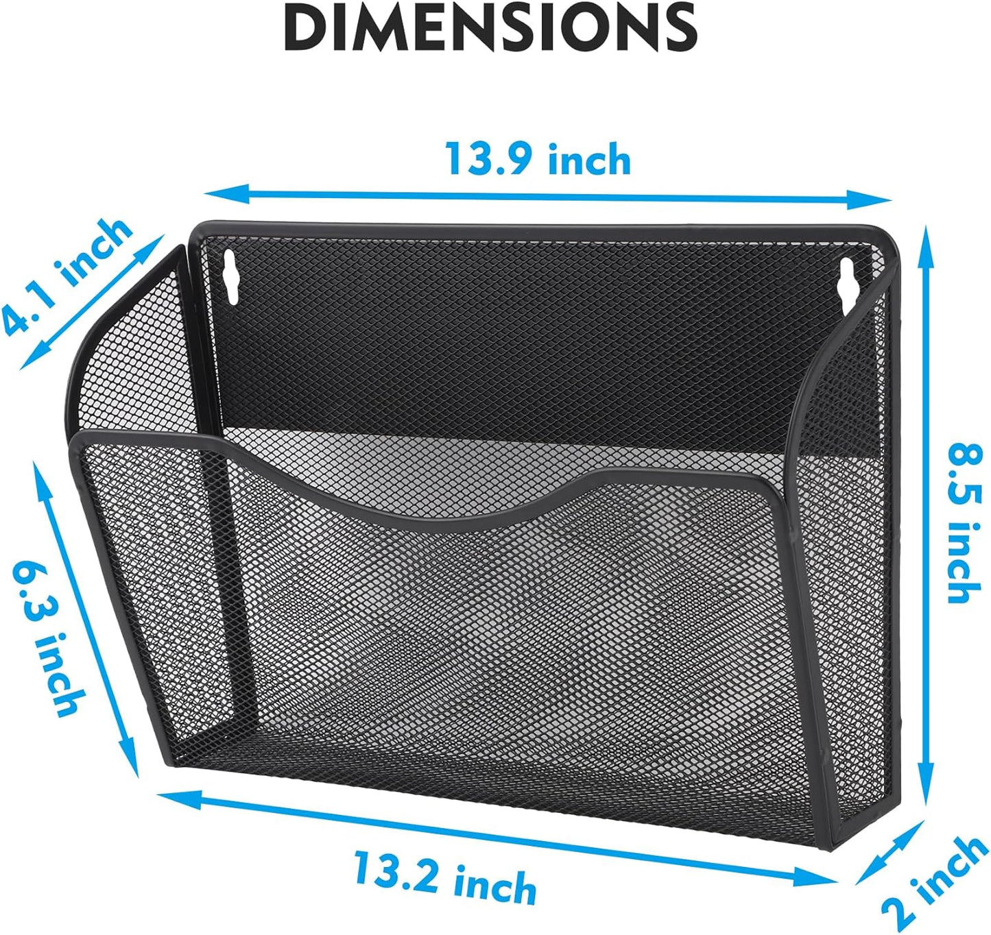 EASEPRES Magnetic 3 Single Pocket Mesh Hanging File Organizer, Vertical Wall Mounted Magazine File Holder, Mount Basket Mail Paper Document Folder Organizing for Office, Home and School, Black
