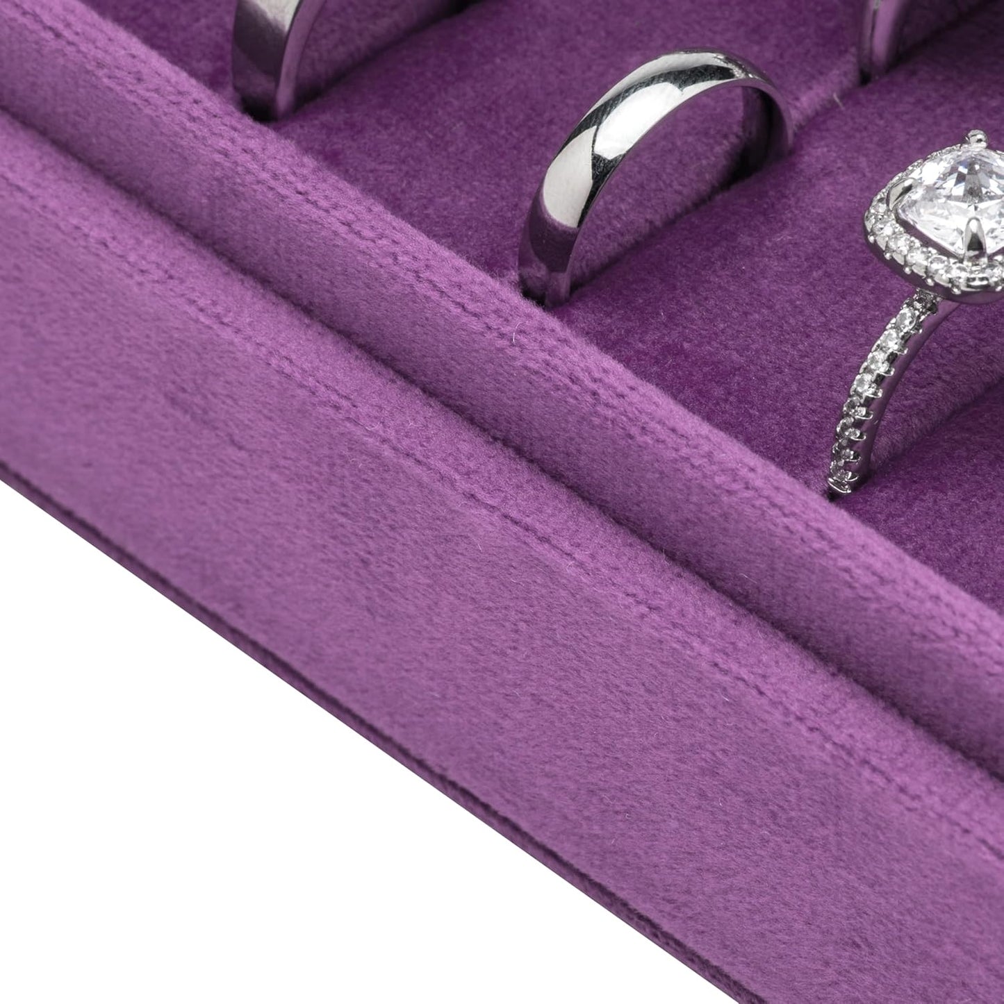 Velvet Ring Organizer Display Tray Jewelry Box Earring Holder Case for Wedding Birthday Christmas Day (Purple)