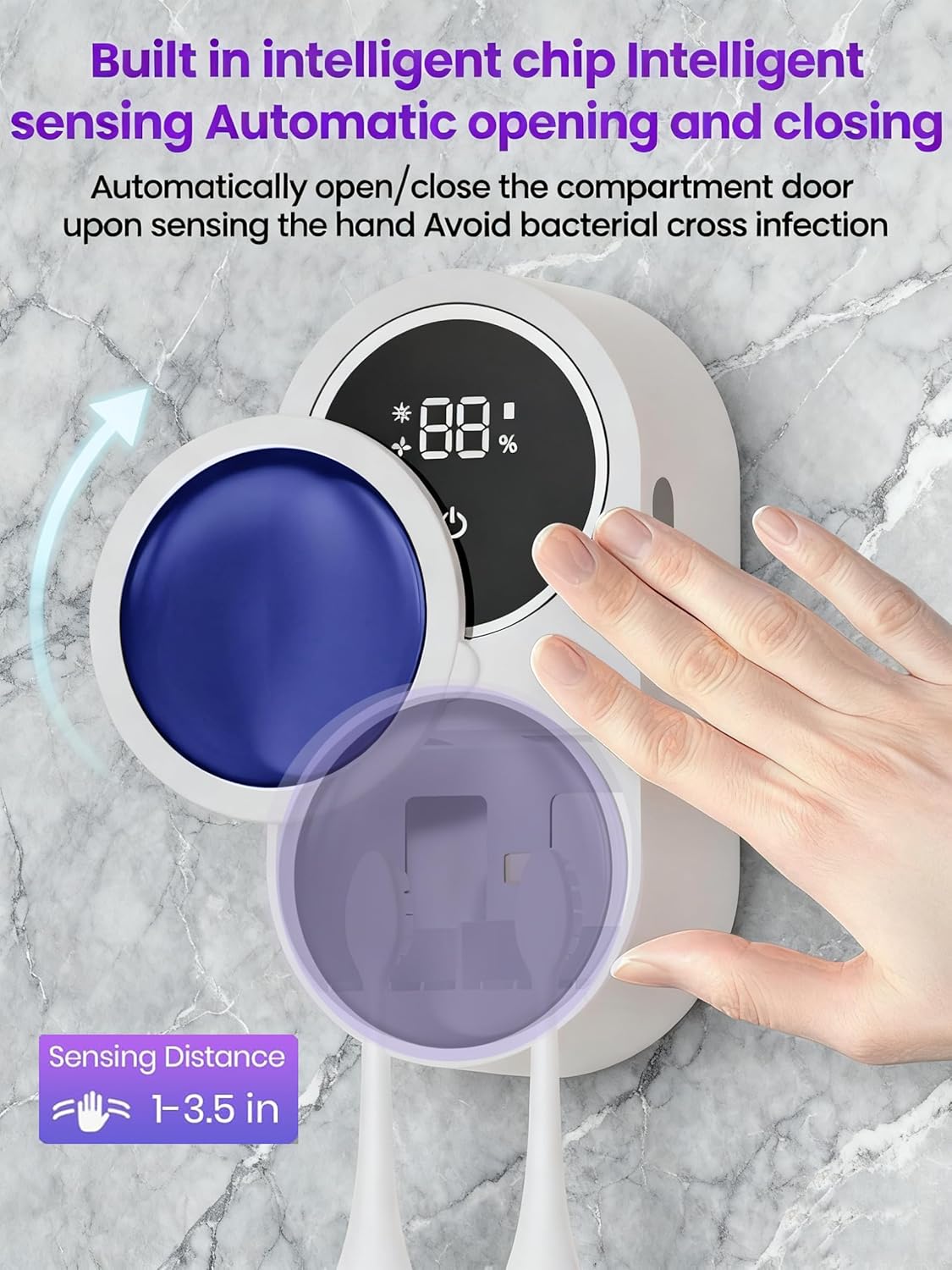 KLUEHOME UV Toothbrush Sanitizer & Holder for Bathroom, LED Smart Screen, Light Cleaning and Air Drying, Mirror Wall Mounted,Fits Most Electric, Manual and Kids’ Toothbrushes