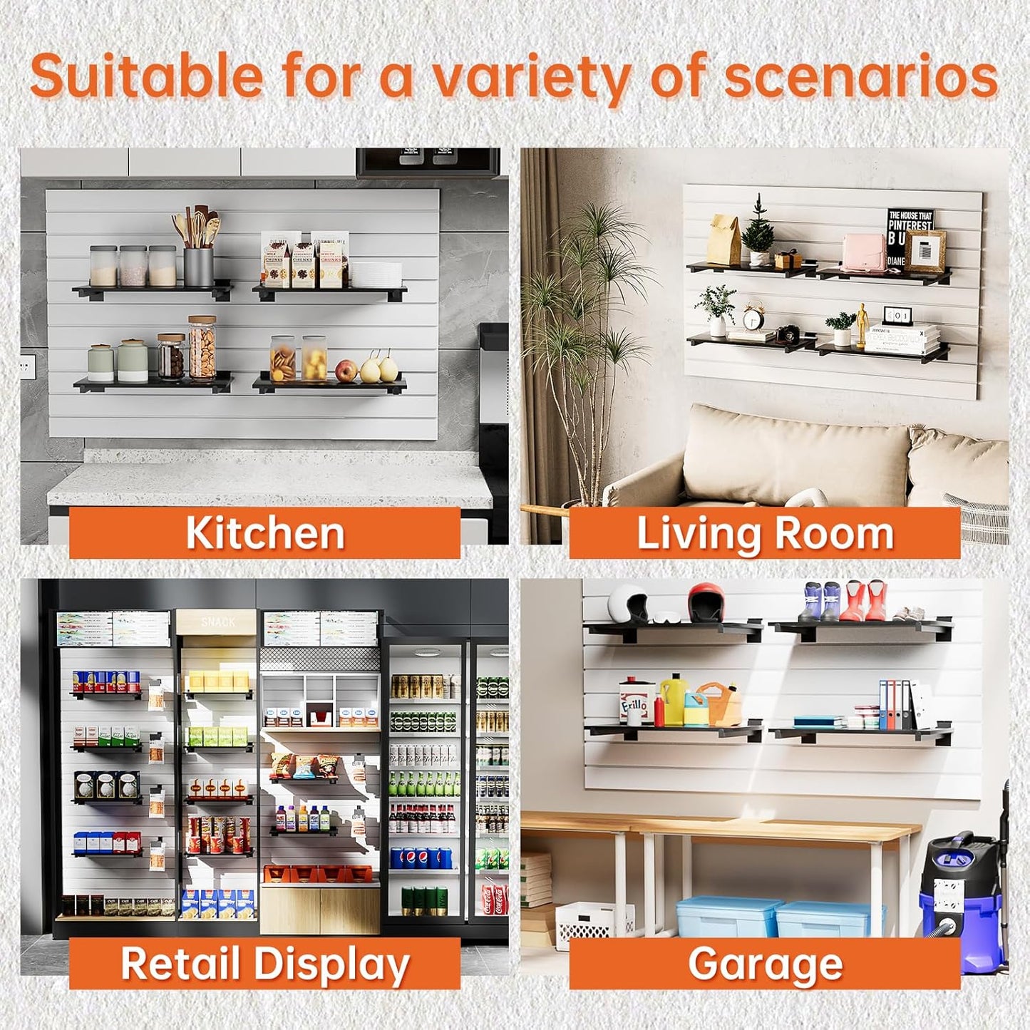 Wood Slatwall Shelves, Slat Wall Shelf Slatwall Acccessory for Garage, Home Improvement, Retail Display (4, 16''x8'')