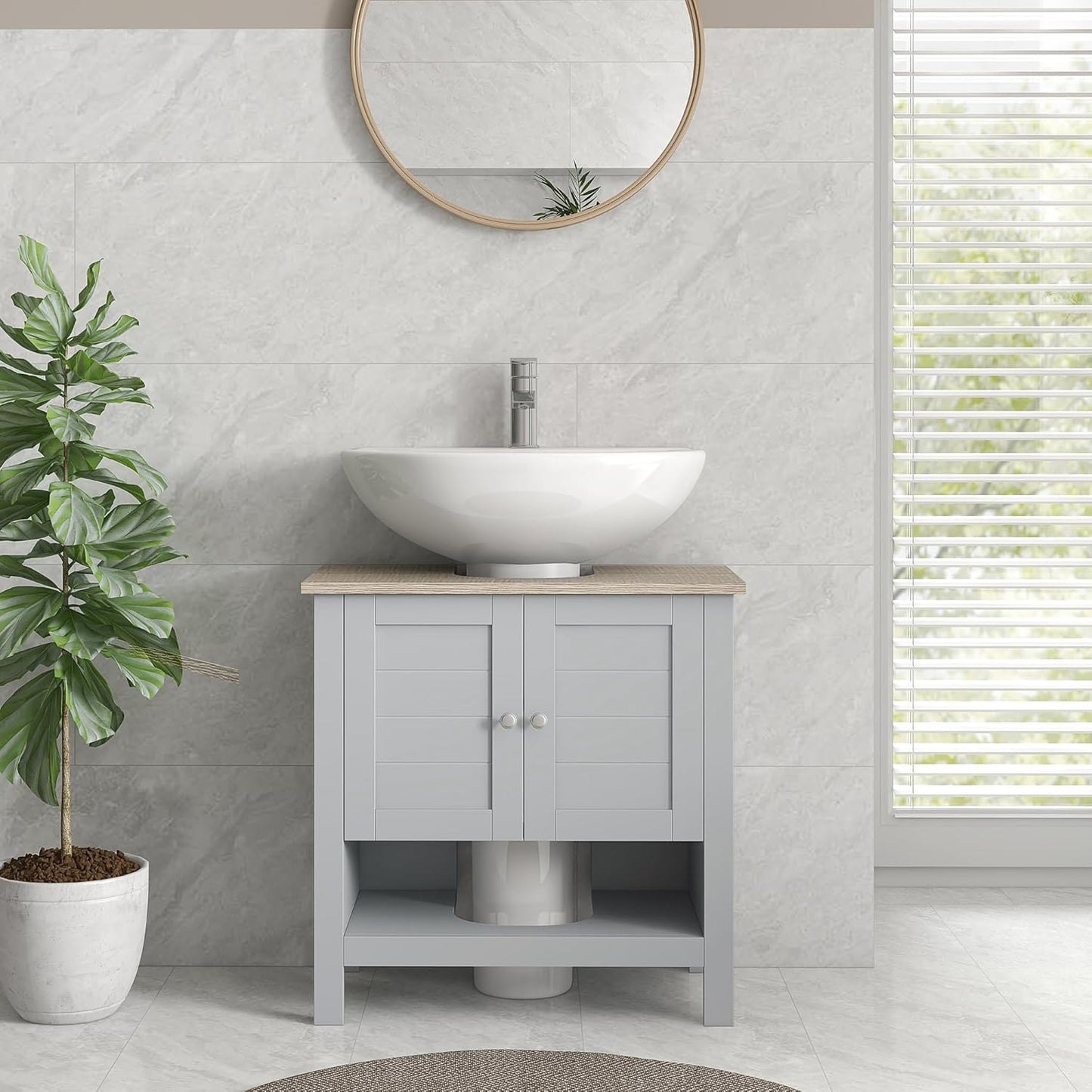 Kleankin Pedestal Sink Storage Cabinet, Under Sink Bathroom Vanity with Adjustable Shelf and Open Bottom Shelf, Gray