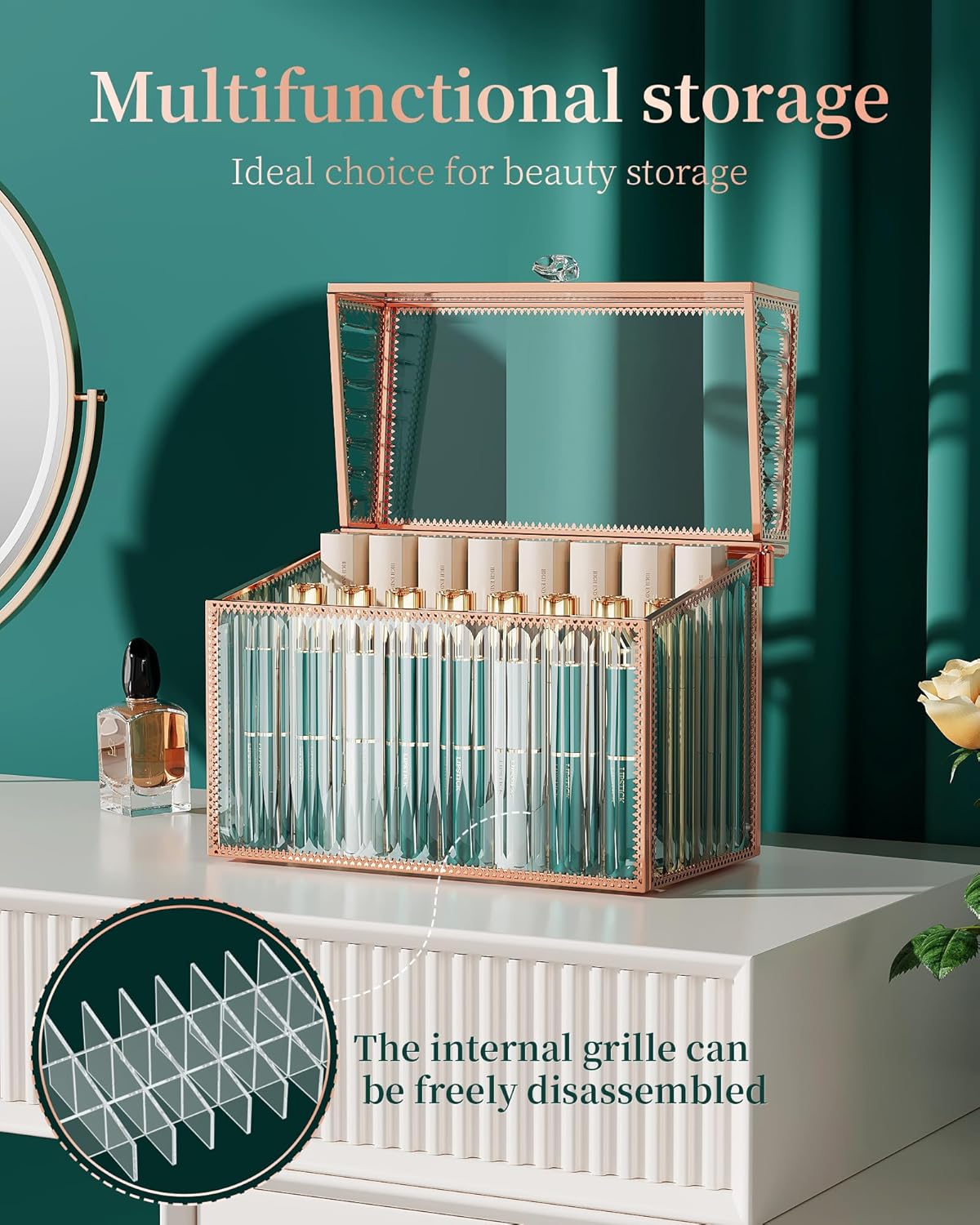 Lipstick Organizer Lipstick Holder - 24 Spaces, Tempered Glass Lip Gloss and Perfume Organizer,Vanity Lipstick Holder and Organizer.