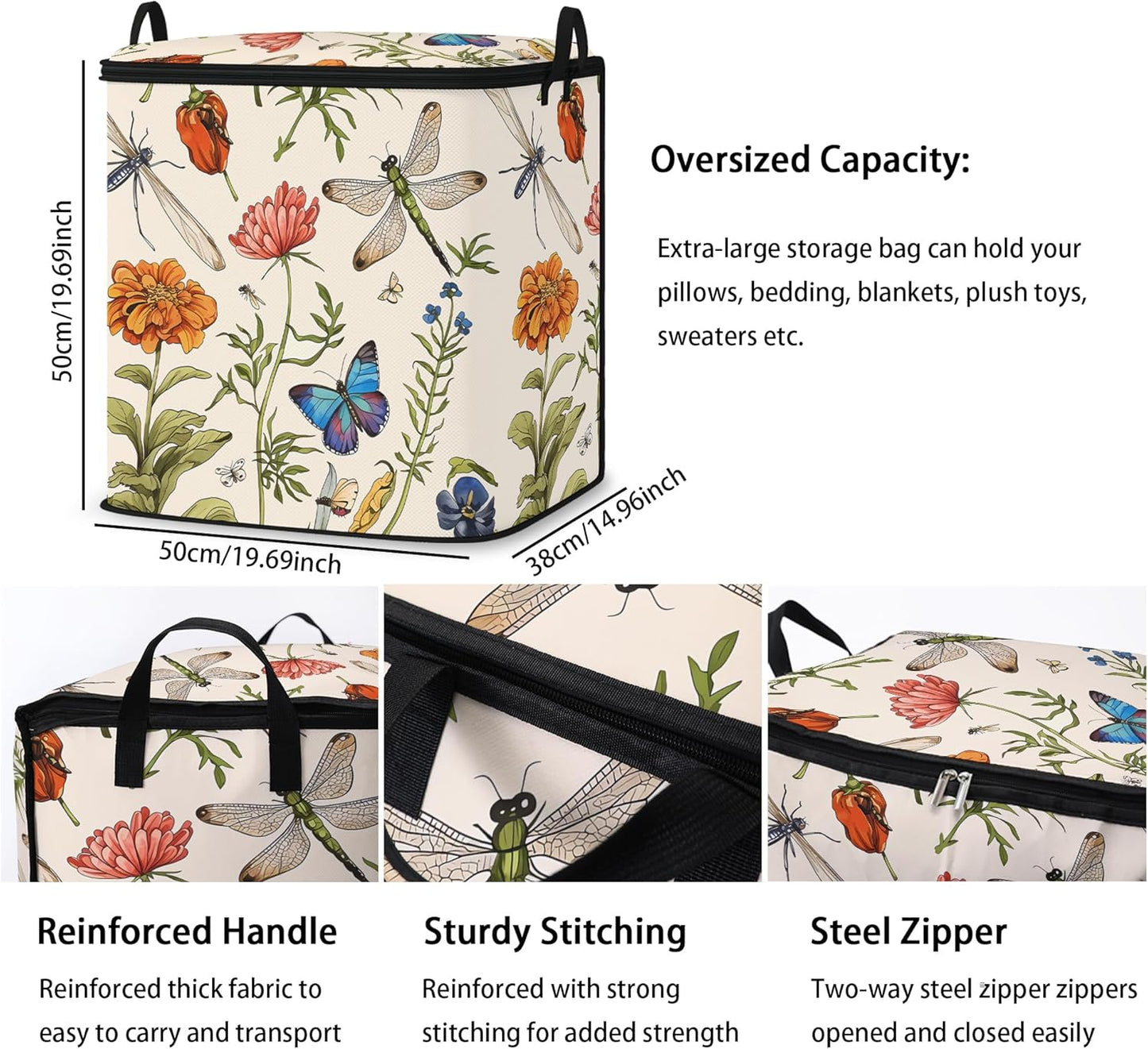 Large Comforter Storage Bag with Zipper,Closet Organizer for Clothes,Blankets,Quilts,Pillows,Fabric Storage Bags with Portable Handles 95L(2-Pack)