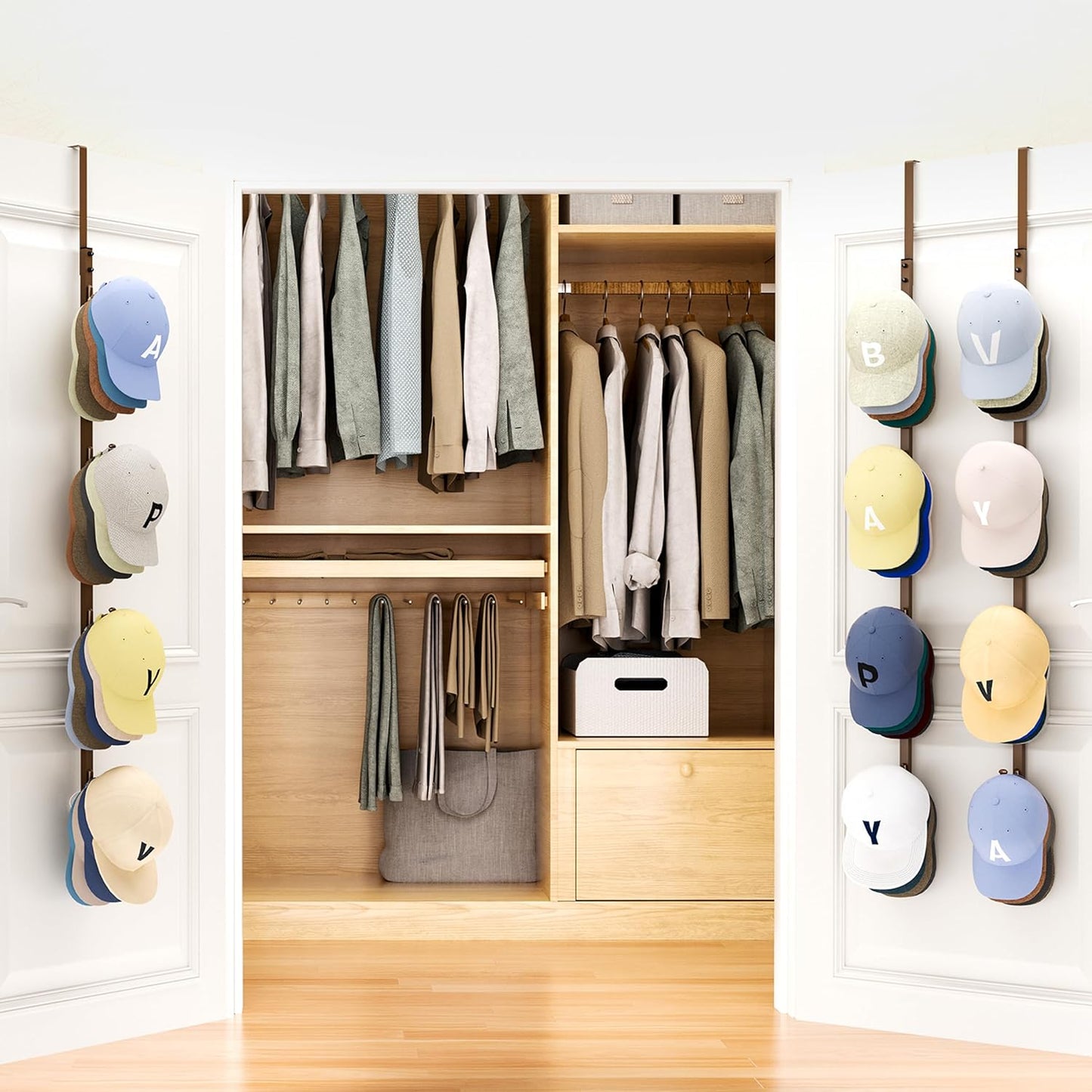SWTYMIKI Over Door Hat Rack - 3 Packs Metal Hanging Hat Organizer with 12 Hooks Design, Baseball Cap Hanger Organizer Storage Holds up to 60 Caps for Door, Bedroom, Closet