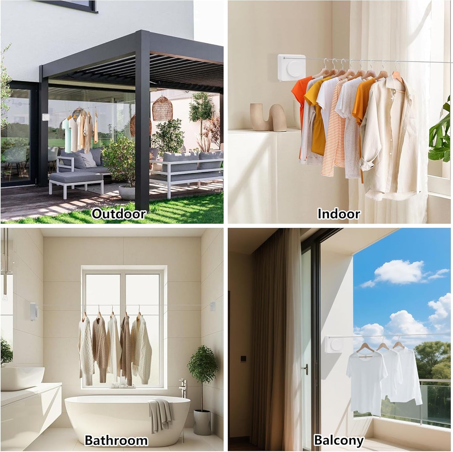 15.7Ft Retractable Clothesline Indoor an Anti-sag Retractable Clothesline Outdoor,Laundry Line Wall Mounted Stainless Steel Wire Laundry, with 12 Clip(White)