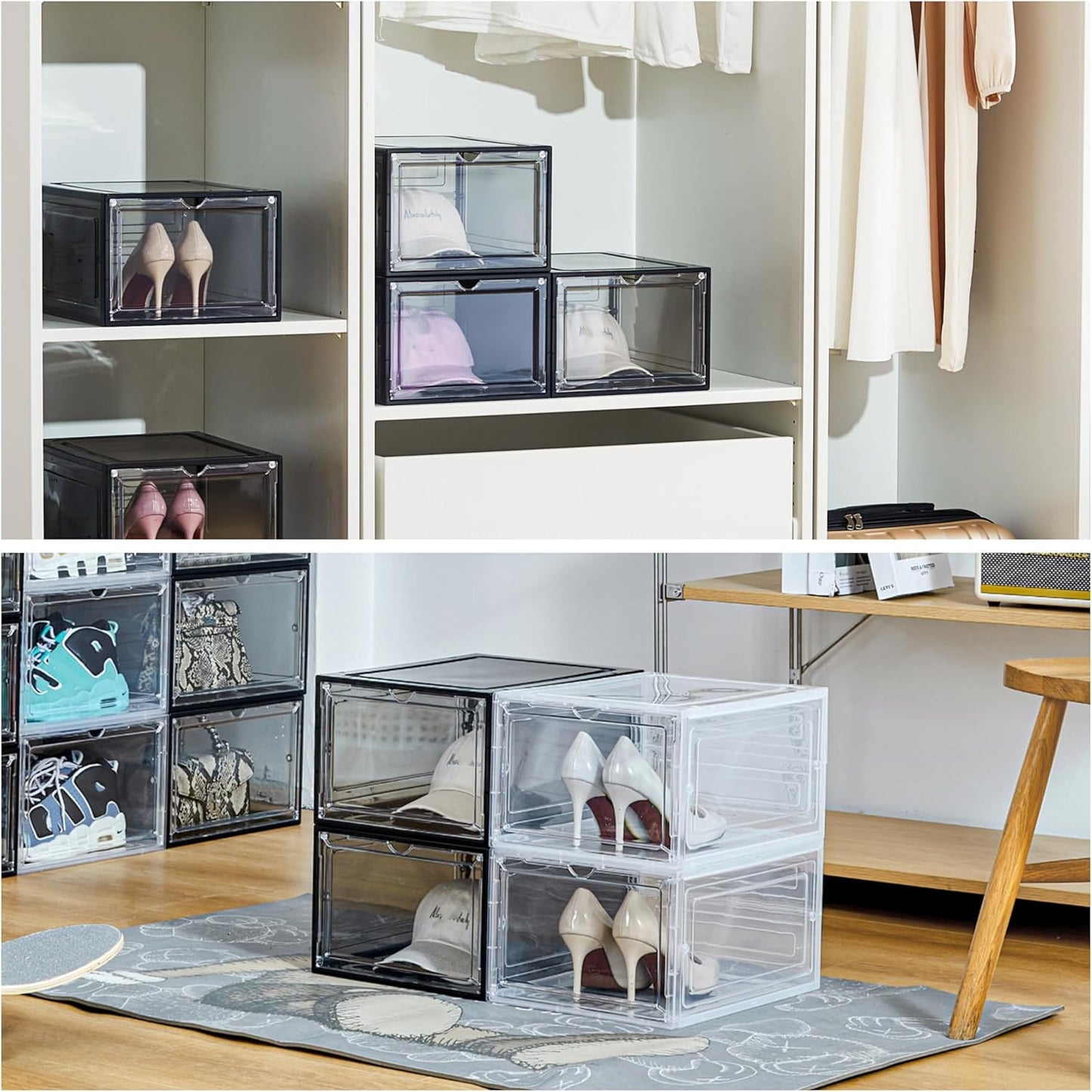 Attelite Upgrade Harder Solid Plastic Hat Organizer for Baseball Caps, 8 Pack Stackable Hat Storage Box with Clear Magnetic Door, Hat Rack(XL-Clear)