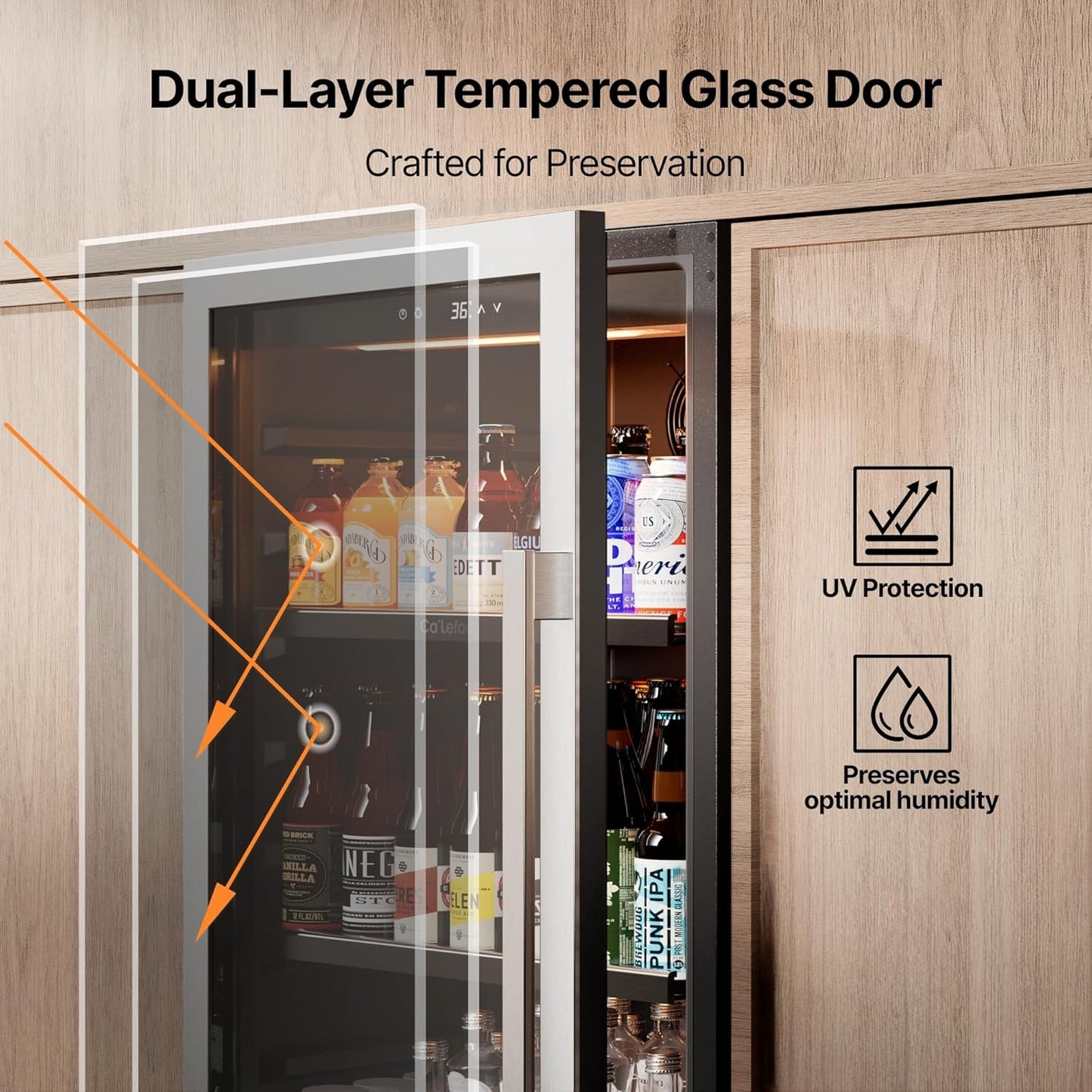 Ca'Lefort Beverage-Refrigerator 24 Inch, Tall Beverage Fridge Cellars Large Bar Drink Cabinet Built-in or Freestanding with Glass Door, Beer Cooler for Bottles and Cans Beer/Soda/Water/Wine