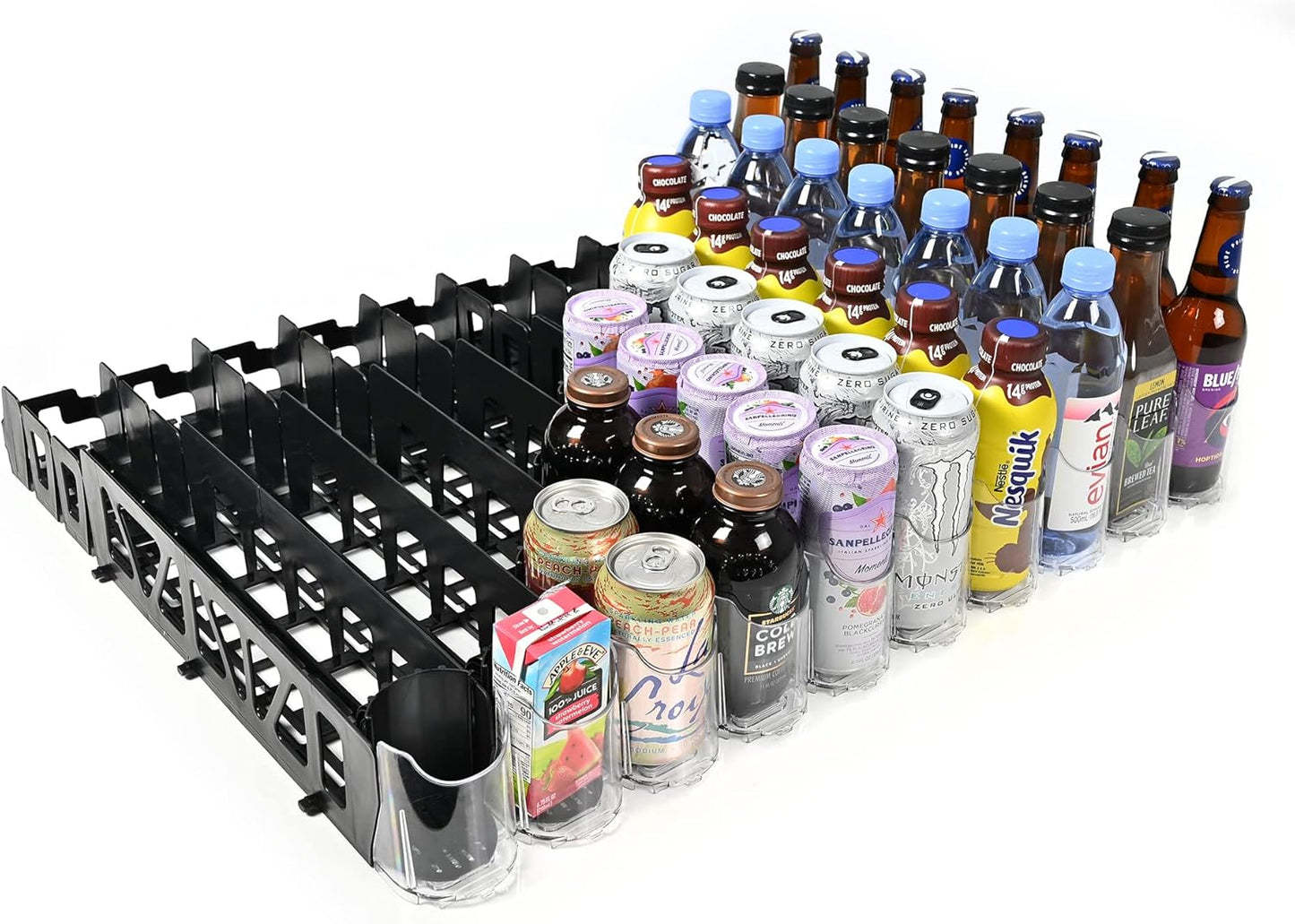 Visi-FAST Spring Push Drink Dispenser, Refrigerator Organizers and Storage for 12/16 oz Beverages, Bottles, and Cans, Drink Dispenser for Fridge, Commercial and Home, (Pack of 6)