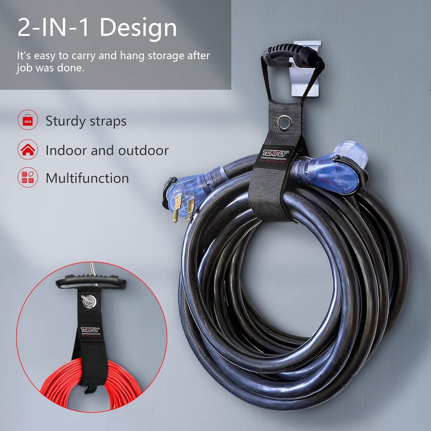 4 Pack (17"/22"/28") Portable Extension Cord Holder and Organizers, with Carrying Handle and Grommet, for Extension Cords, Cables, Ropes, Garden Water Hoses Carrying organization and storage