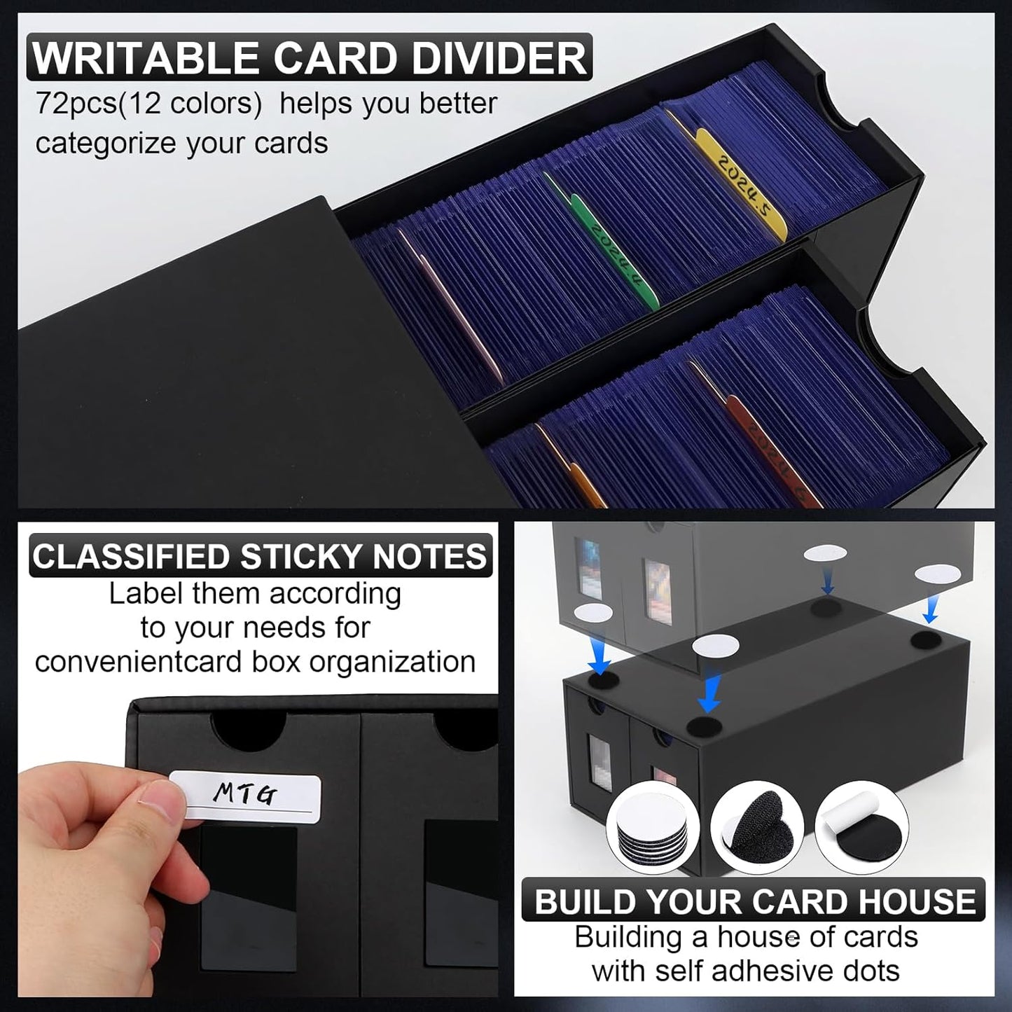 14000+ Card Storage Box, 2700+ Toploader Card Storage Box for Commander Display,with 72 Dividers, Labels & Tapes,Fit for TCG, PTCG, MTG
