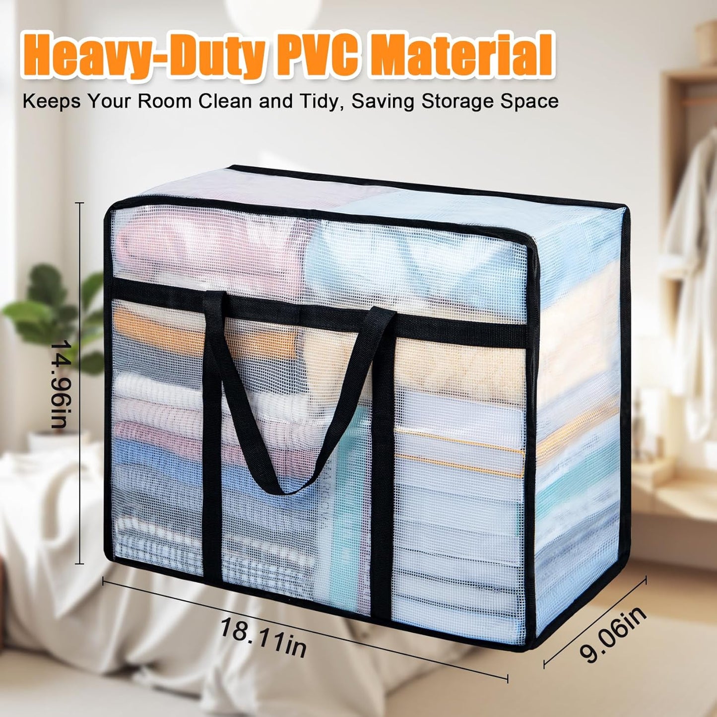 8 Pack Clear Blanket Storage Bags with Zipper, Vinyl Foldable Moving Bags Closet Organizers and Storage Containers for Bedding, Blankets, Comforters, Clothing, Toys, Quilt, Duvet, 40L