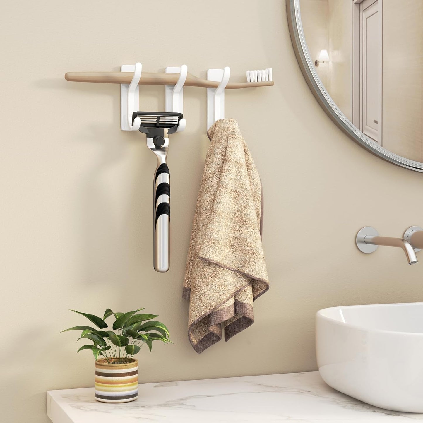 pickpiff 10-Pack Self Adhesive Wall Hooks for Hanging - 13 LB Strong Hold, Sticky Hangers for Coat, Towel, Purse, Keys, Bag - for Wall, Door, Bathroom, Shower, Dorm, Kitchen - Stainless Metal, White