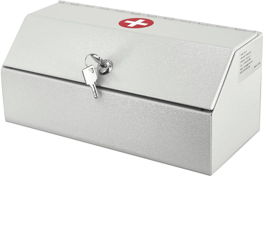 POCHAR Locking Medicine Box - Wall Mount Medicine Lock Box for Prescription Safe Storage - Steel First Aid Medicine Cabinet with Lock - Child-Proof Medication Secure Box for Home, School, Office