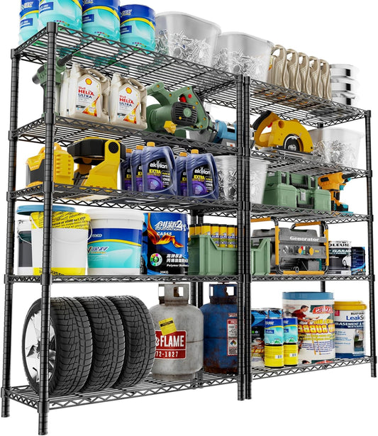 Storage Shelves Heavy Duty, 2 PCS 36" L x 14" W x 72" H Garage Wire Shelving Unit Loads 1750LBS, 5-Tier Adjustable Metal Industrial Utility Shelf Rack for Kitchen, Laundry Room, Warehouse, Basement
