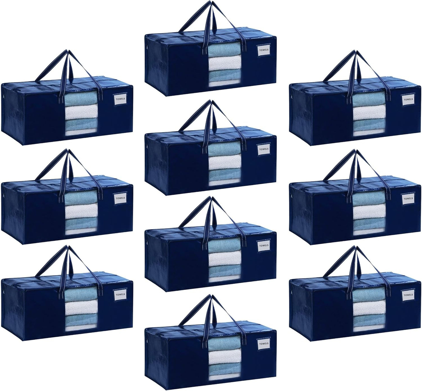 VENO 10 Pack Moving Bags Extra Large Storage Bags for College Move-In, Heavy-Duty Storage Totes, Packing Boxes, and Wardrobe Moving Supplies - Durable Laundry Bags for Clothes (Blue w/Window, 10 Pack)