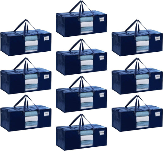 VENO 10 Pack Moving Bags Extra Large Storage Bags for College Move-In, Heavy-Duty Storage Totes, Packing Boxes, and Wardrobe Moving Supplies - Durable Laundry Bags for Clothes (Blue w/Window, 10 Pack)