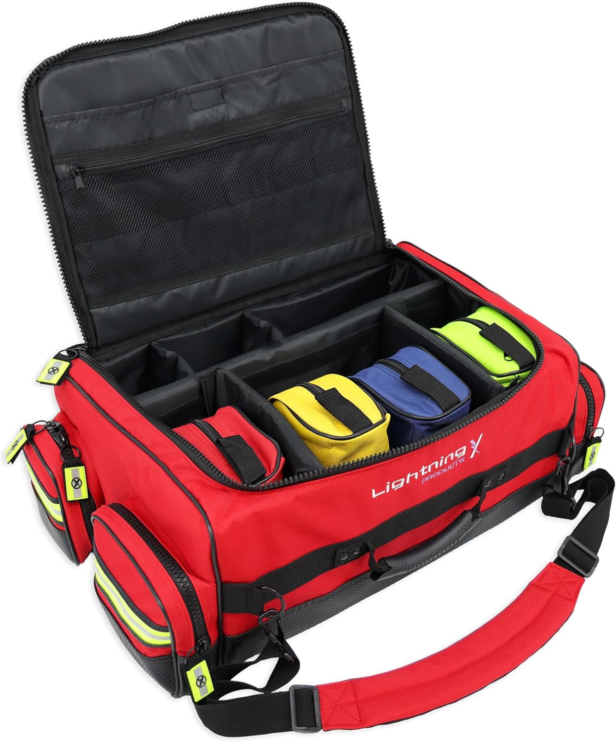Lightning X Fully Stocked X-Tuff Modular Oxygen Trauma Bag w/Removable Organizer Pouches for EMS/EMT + First Responder - Red