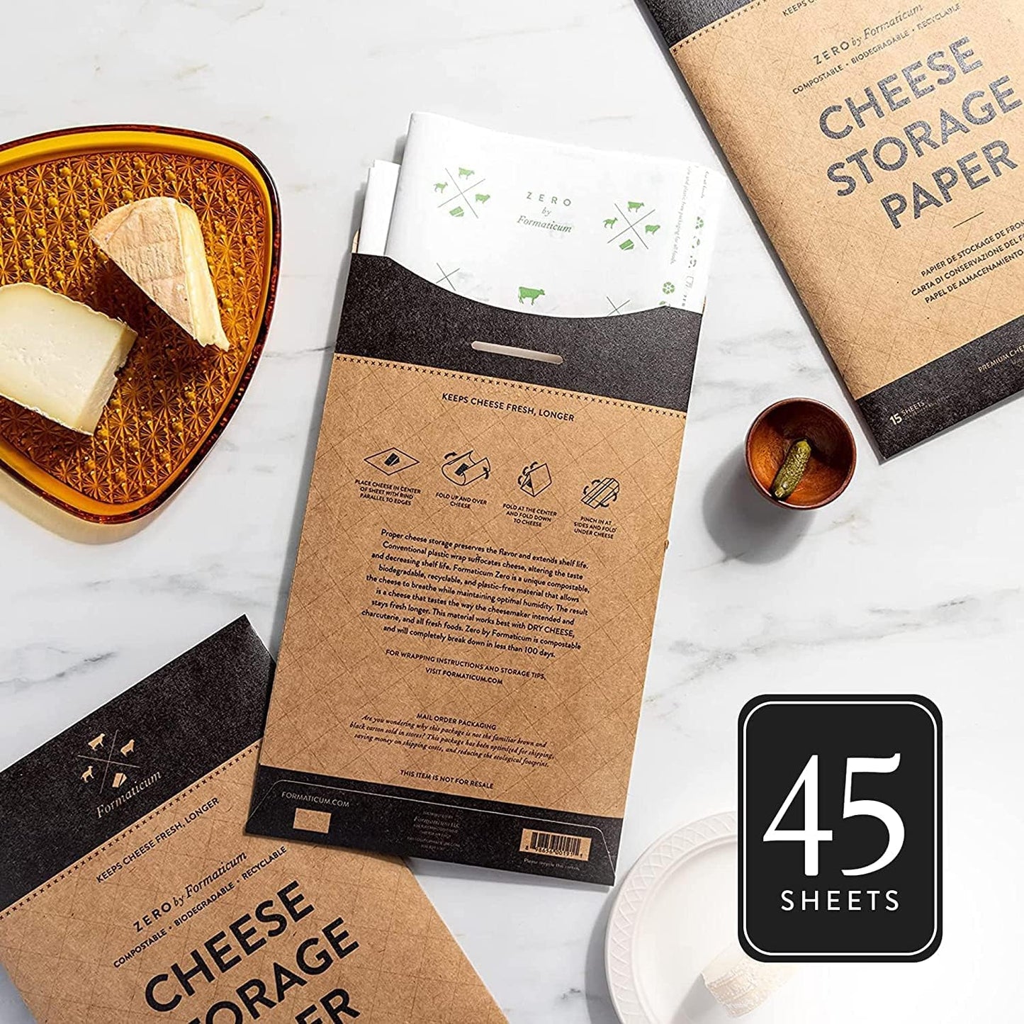 Formaticum 45-Pack Zero Cheese Storage Paper, Compostable, Biodegradable, and Plastic-Free Paper to Keep Cheese and Charcuterie Fresh, Kitchen Organization 9 x 13 Inches