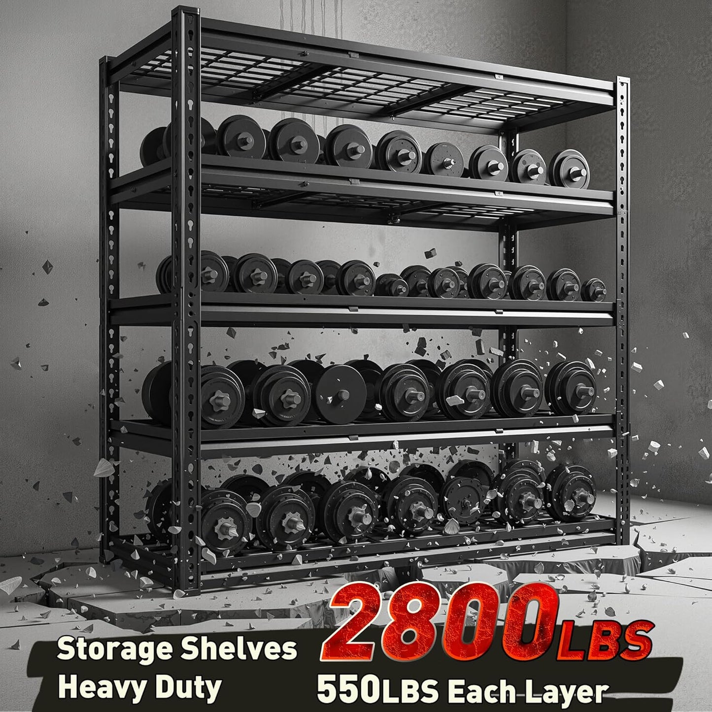 REIBII 2800LBS Garage Shelving 48.2" W Storage Shelves Heavy Duty 5-Tier Adjustable Matel Shelving Easy Assembly Storage Shelf for Garage Basement Warehouse Pantry, 48.2" W X 17.8" D X 72.2" H