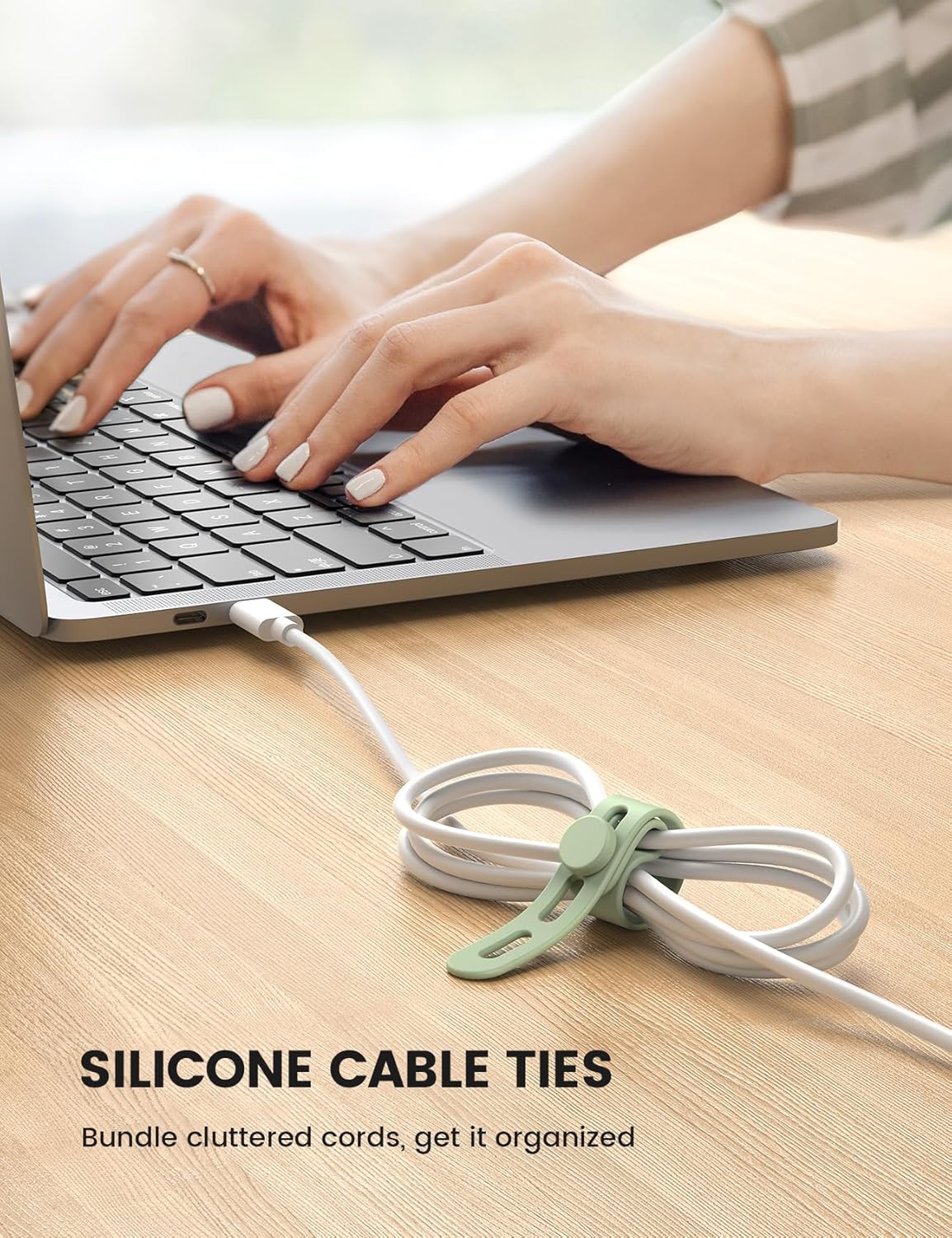 Lamicall 20Pack Silicone Cable Ties Cord Organizer - [4 Adjustable Holes] Multi Color Elastic Reusable Cord Wraps Management, Home Organizer Ties for Phone Charger Electrical Cable, Travel Essentials