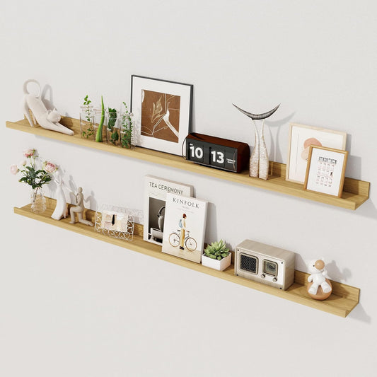 Axeman Oak Floating Shelves | 48 Inch Picture Ledge Shelf Set of 2 | Rustic Oak Picture Shelf for Wall with Ledge | Floating Shelves with Lip | Photo Ledge Shelves
