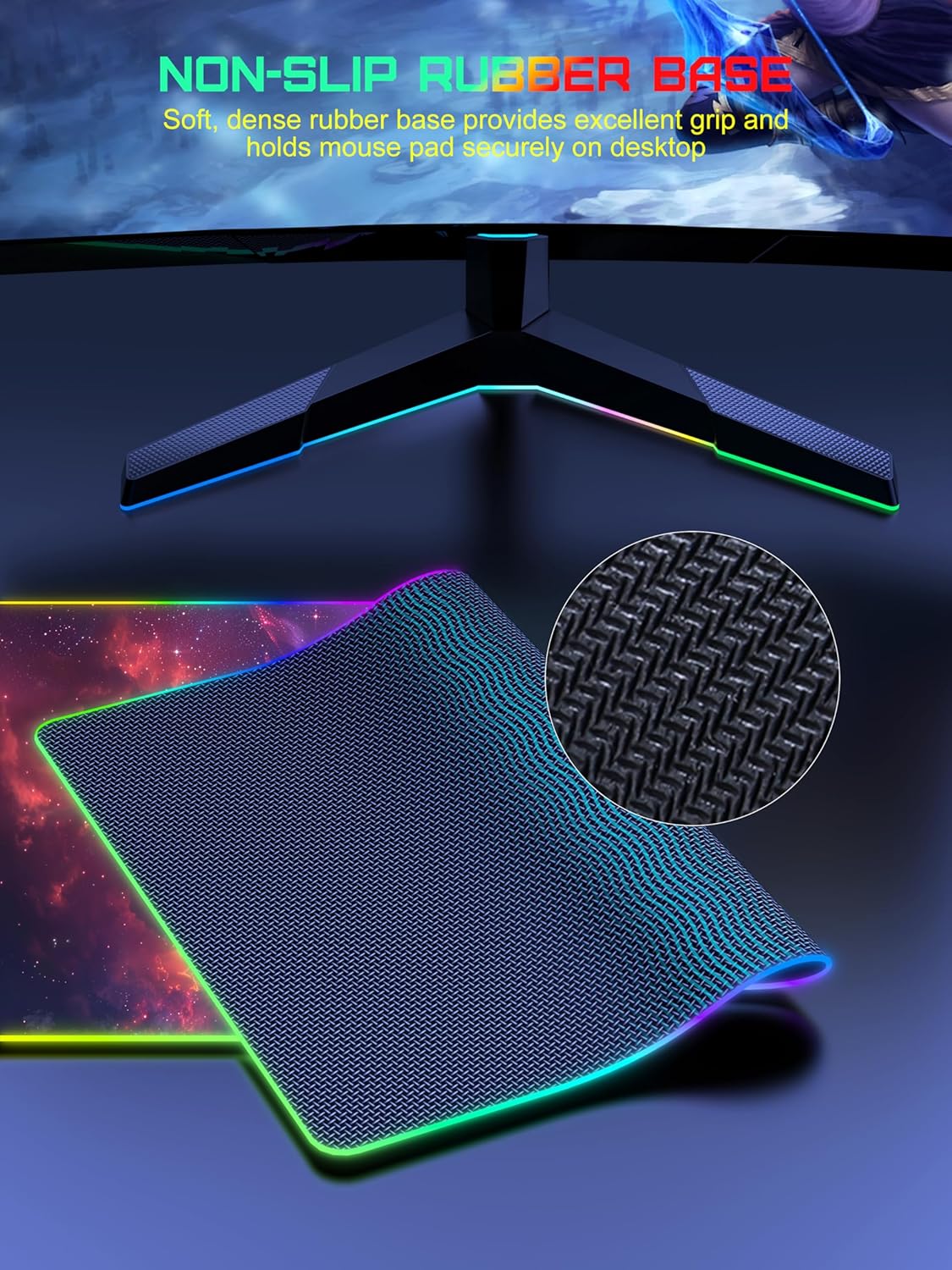 TopMade Wireless Charging Mouse Pad, RGB Gaming Mousepad, 35.4" x 15.8" Extra Large Waterproof Keyboard Desk Pad, Computer Desk Mat, Red Nebula (Includes 20W PD Power Adapter & 6.56ft Woven Cable)