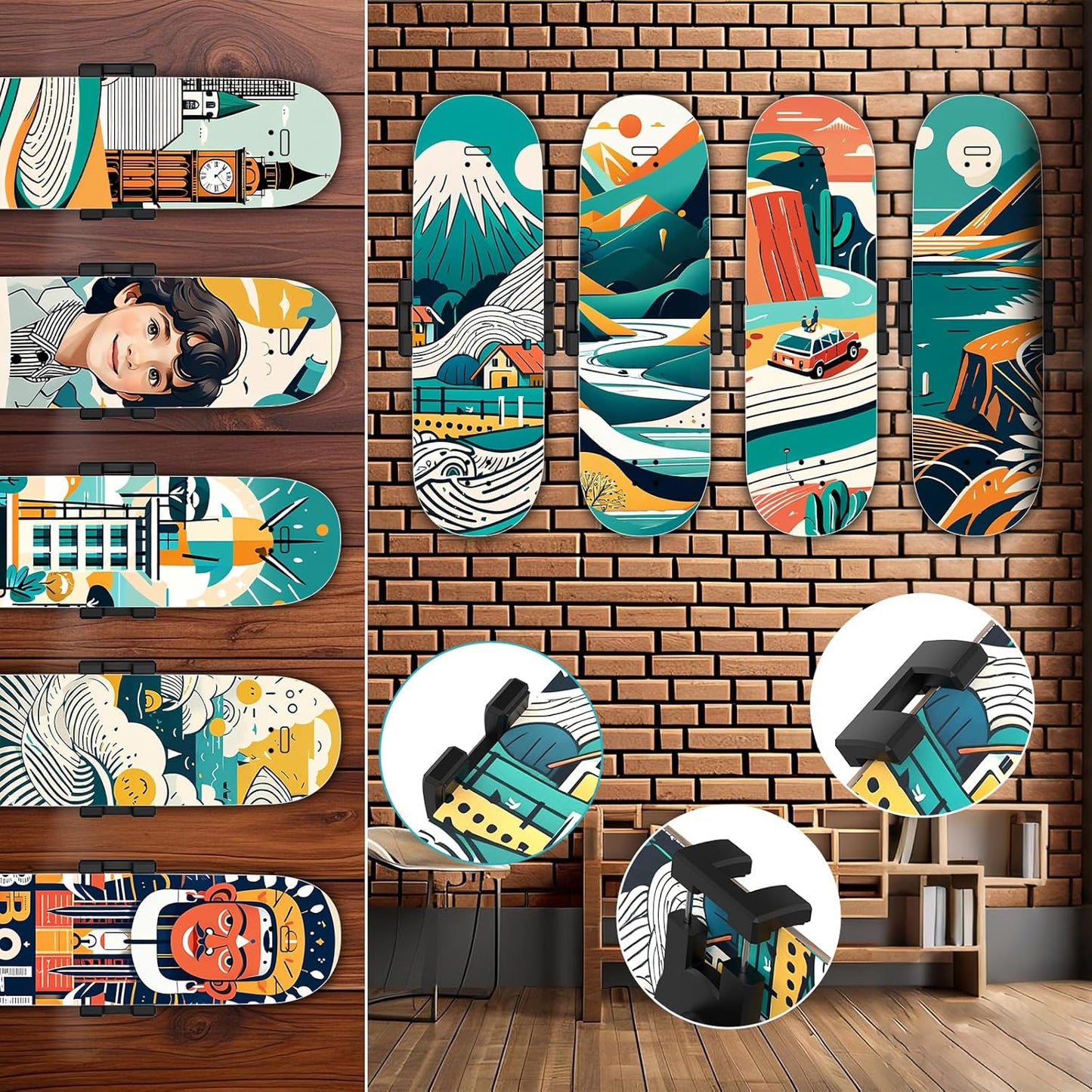 Swivel Skateboard Wall Mount, 360° Skateboard Deck Wall Mount, Suspended Display Hanger Grab, Suitable for Any Skateboard Shop and Enthusiast, Collector 1set