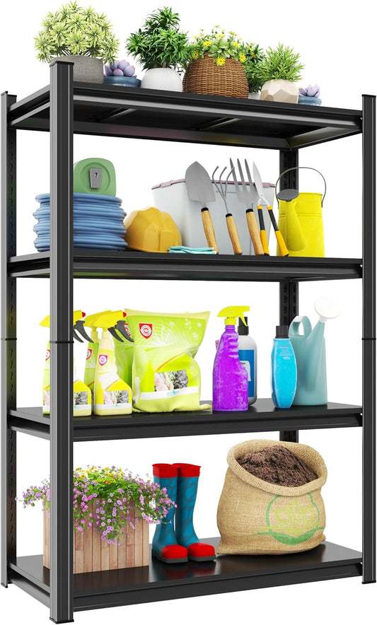 Storage Shelves, Garage Metal Shelving Unit, Adjustable, Double-Layer Column with Reinforced Ribs, Heavy-Duty, Capable of Bearing 2400 lbs, Suitable for Garage, Warehouse, Kitchen Storage