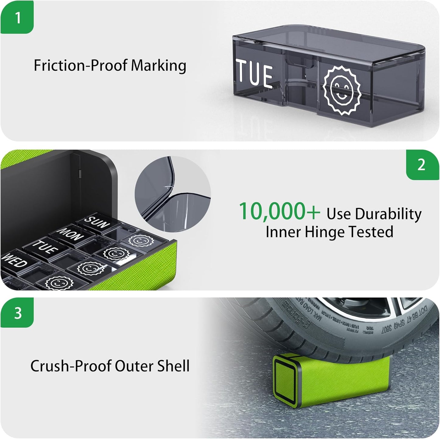 Weekly Pill Organizer 2 Times a Day, 7-Day Large Travel Pill Box 7 Day, Am Pm Twice Daily Pill Case with Removable Compartments, Weekly Vitamin Container for Medicine Supplement (Green)