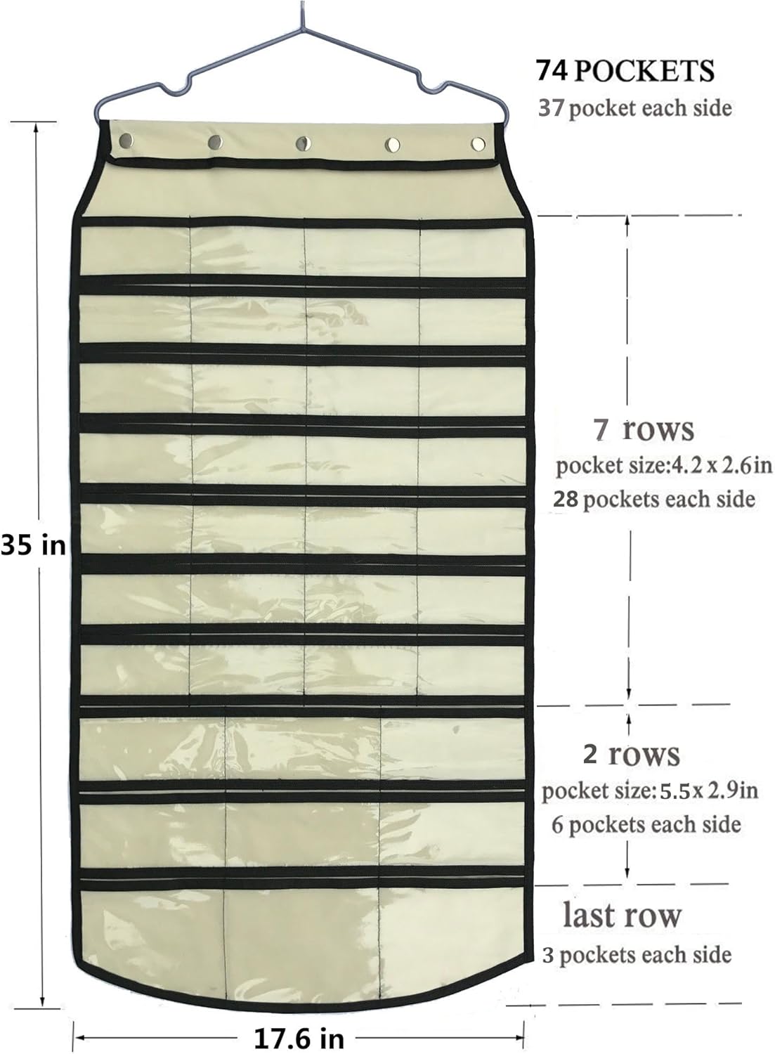 BB Brotrade Hanging Jewelry Organizer,Accessories Organizer,74 Pocket Organizer for Holding Jewelries (Beige-74 Pocket)