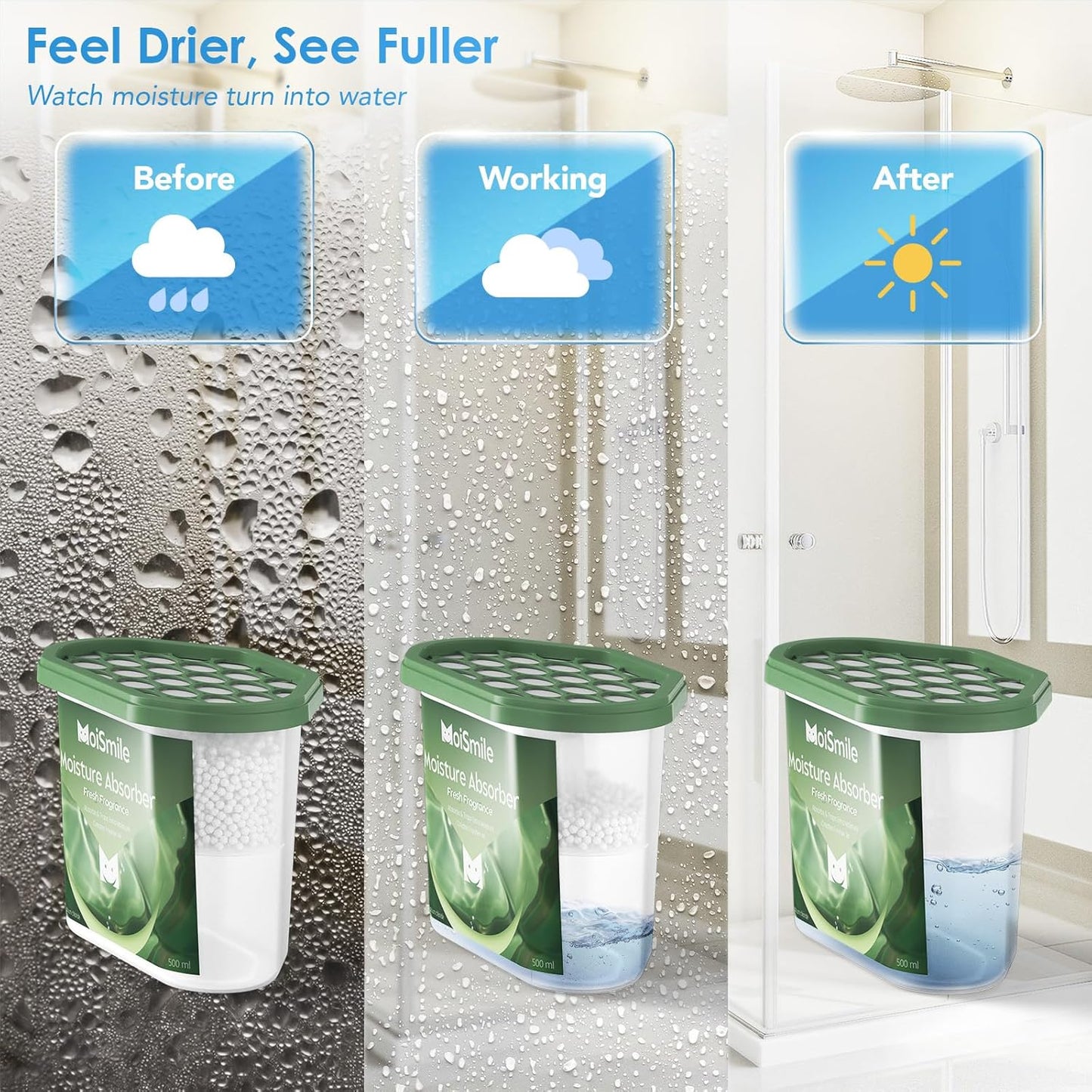 Moisture Absorbers 6 Pack, Fresh Fragrance Closet Dehumidifier for Bathroom, Car ＆ Basement, 10.5 oz Refillable Humidity Absorber Boxes