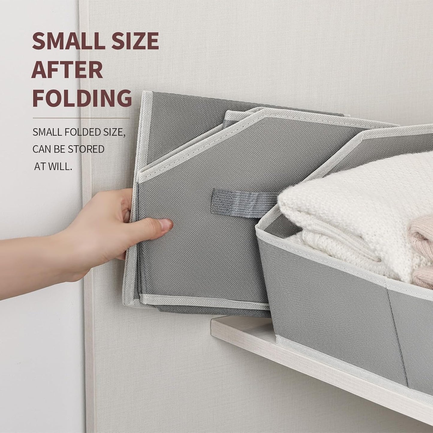 Large Storage Bins Baskets - 6 Pack Closet Storage Cubes, Fabric Baskets for Organizing, Cube Organizer Bins with Handles, Foldable Boxes for Clothes, Towels, Grey