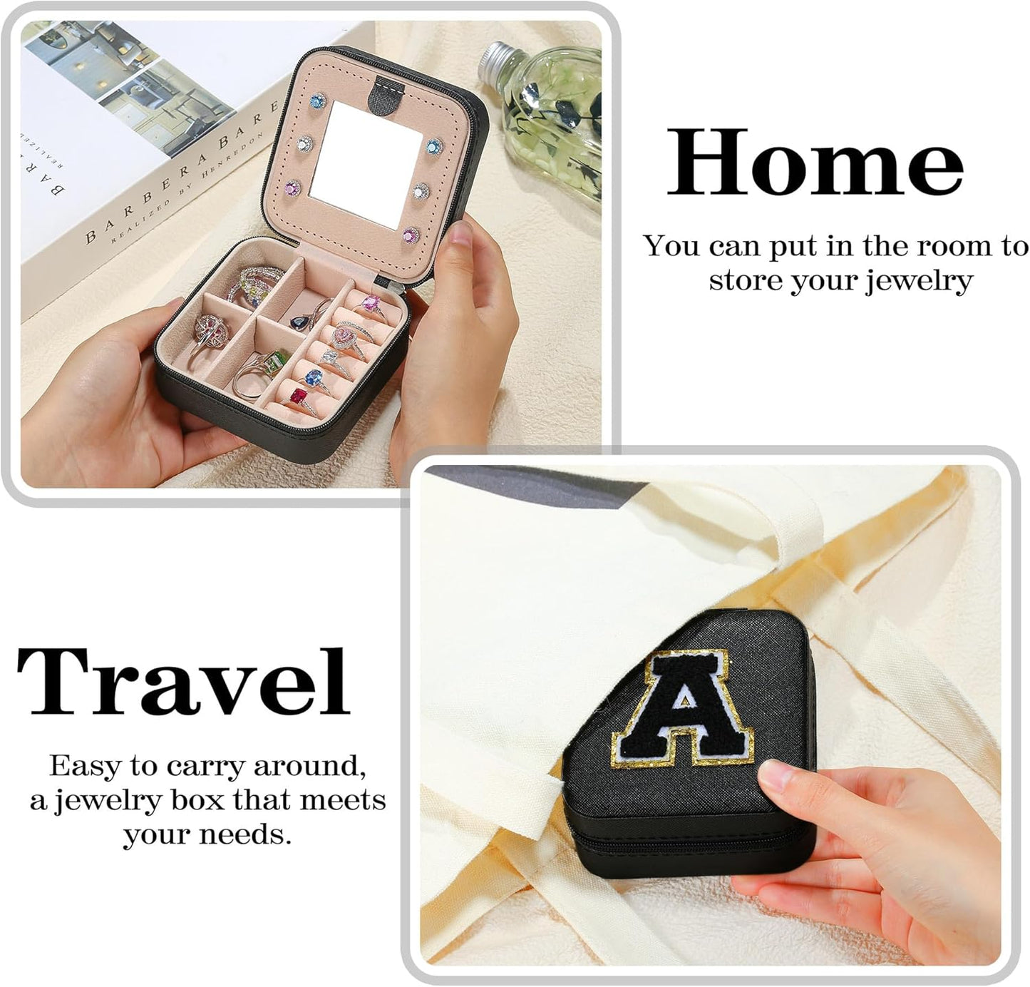 Parima Travel Jewelry Organizer for Women | Necklace, Earring, Ring Organizer | Women's Travel Gifts - Letter V, Black