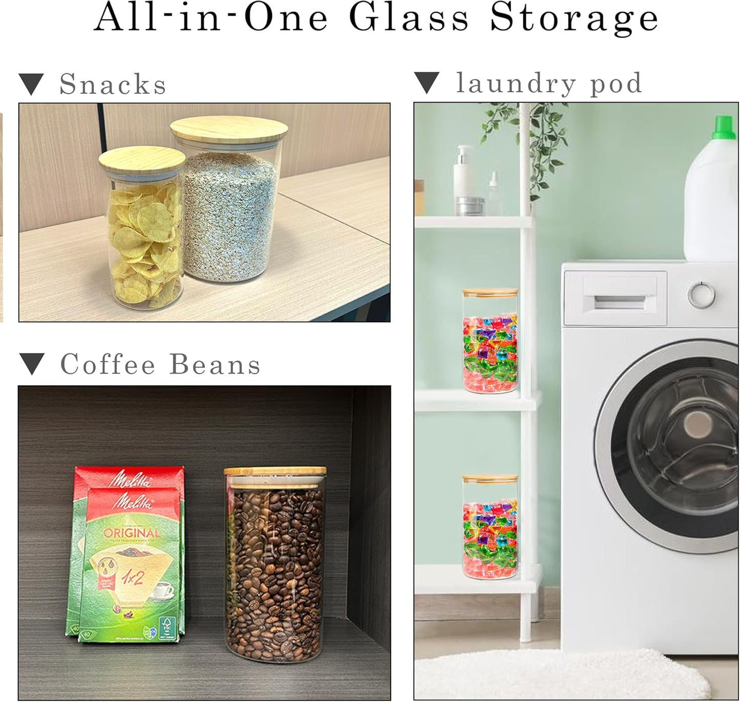 Glass Storage Jars Set Elegant Containers with Airtight Bamboo Lids, Perfect for Kitchen Organization - Flour, Rice, Pasta, Sugar, Coffee Beans, Accessories Included (2 packs(111oz))