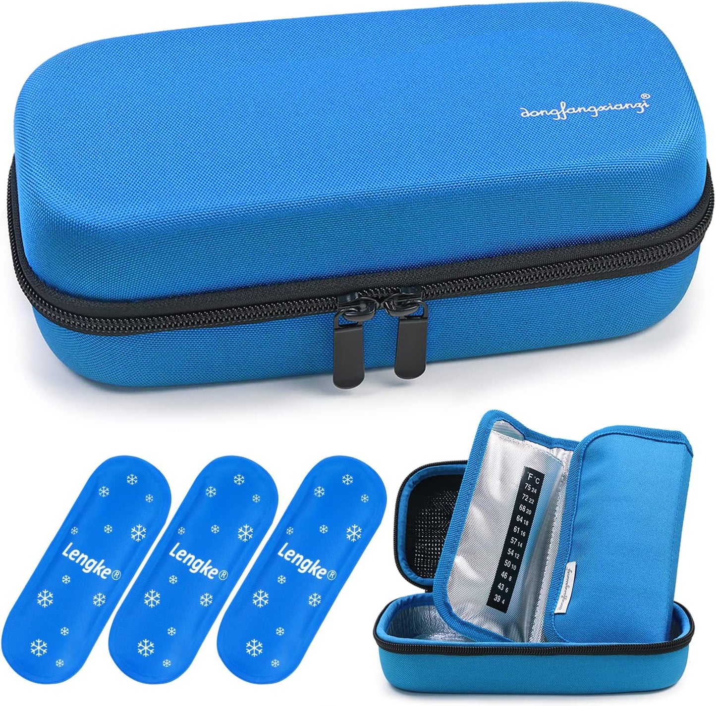 YOUSHARES Insulin Cooler Travel Case with 3 TSA Approved Ice Packs - EVA Medication Diabetic Case for Insulin Pen, Glucose Meter and Supplies (Blue)