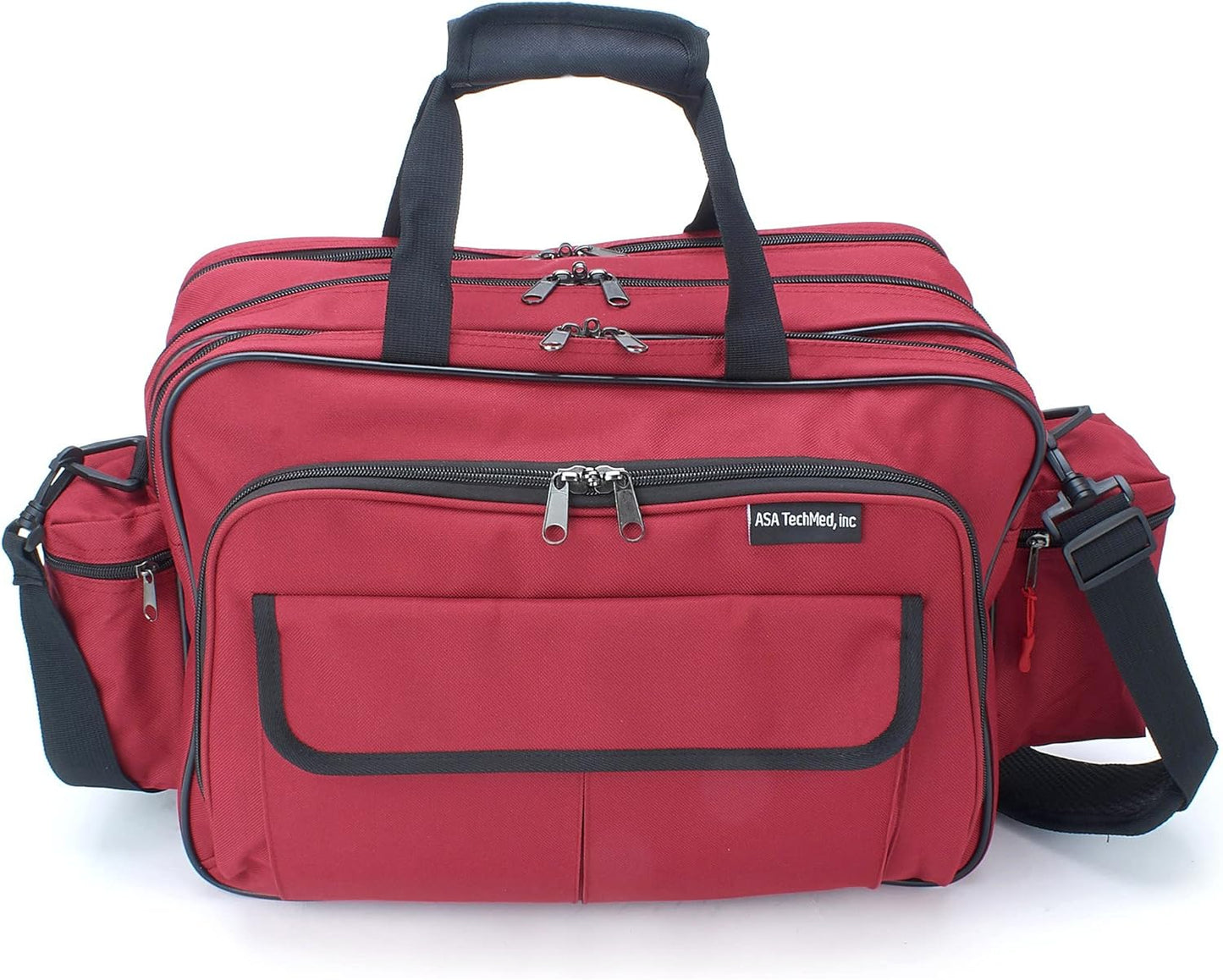 ASA TECHMED Nursing Bag with Compartments – Durable Medical Equipment Shoulder Bag for Nurses, Physicians, EMTs, Multi-Pocket, Nylon Reinforced, Adjustable Straps (Red)