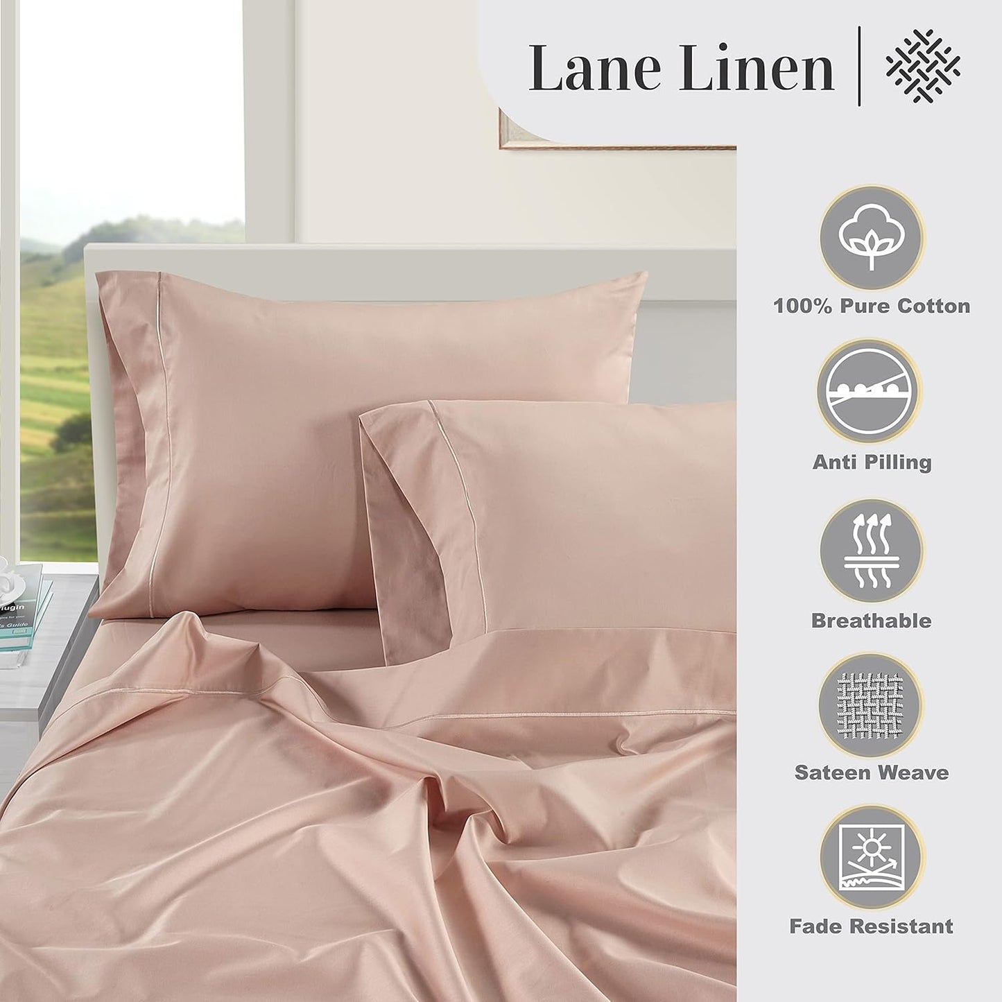 LANE LINEN Pillows Queen Size Set of 2 Soft 100% Egyptian Cotton Cool & Smooth 1000 Thread Count Pillow Cases - Sepia Rose
