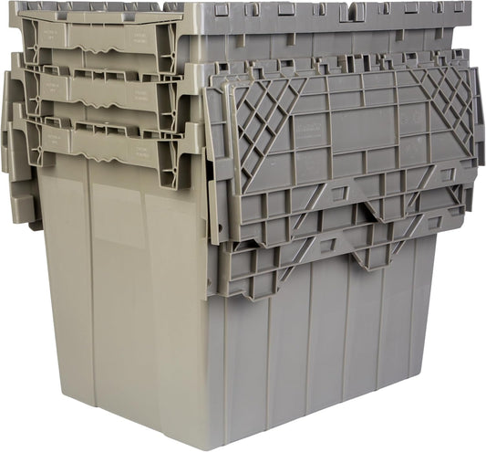 Hudson Exchange 21.9 x 15.2 x 17.2” (17.2 Gallon, 3 Pack) Storage Tote Distribution Container with Hinged Attached Lid, Gray/Brown