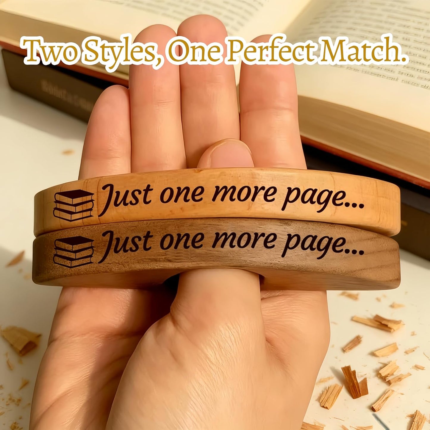 Wooden Book Page Holders for Reading - Thumb Page Holder & Book Opener Holder | Just One More Page Ergonomic Hands-Free Helper - Perfect Gift for Book Lovers & Readers (Natural Wood 2)