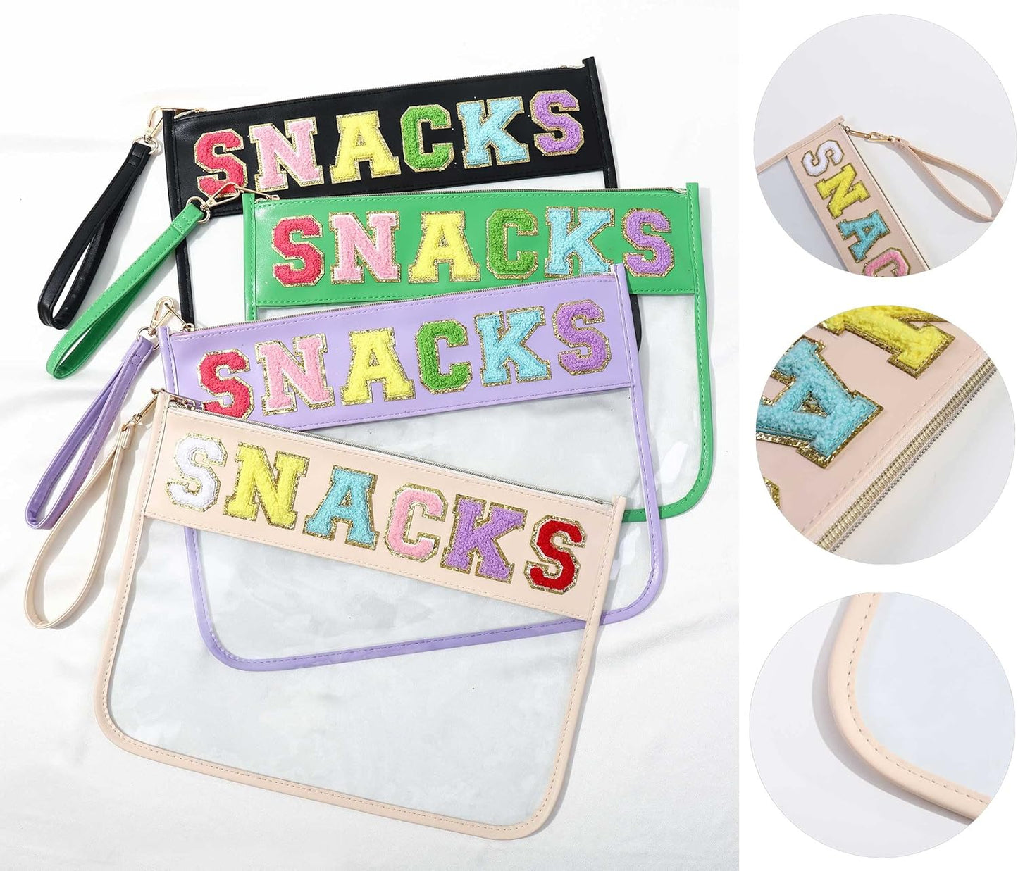 TopTTanBo Chenille Letter Clear Bag Purse Multi-purpose Transparent Waterproof Snacks Makeup Tote Bag with Wrist Strap