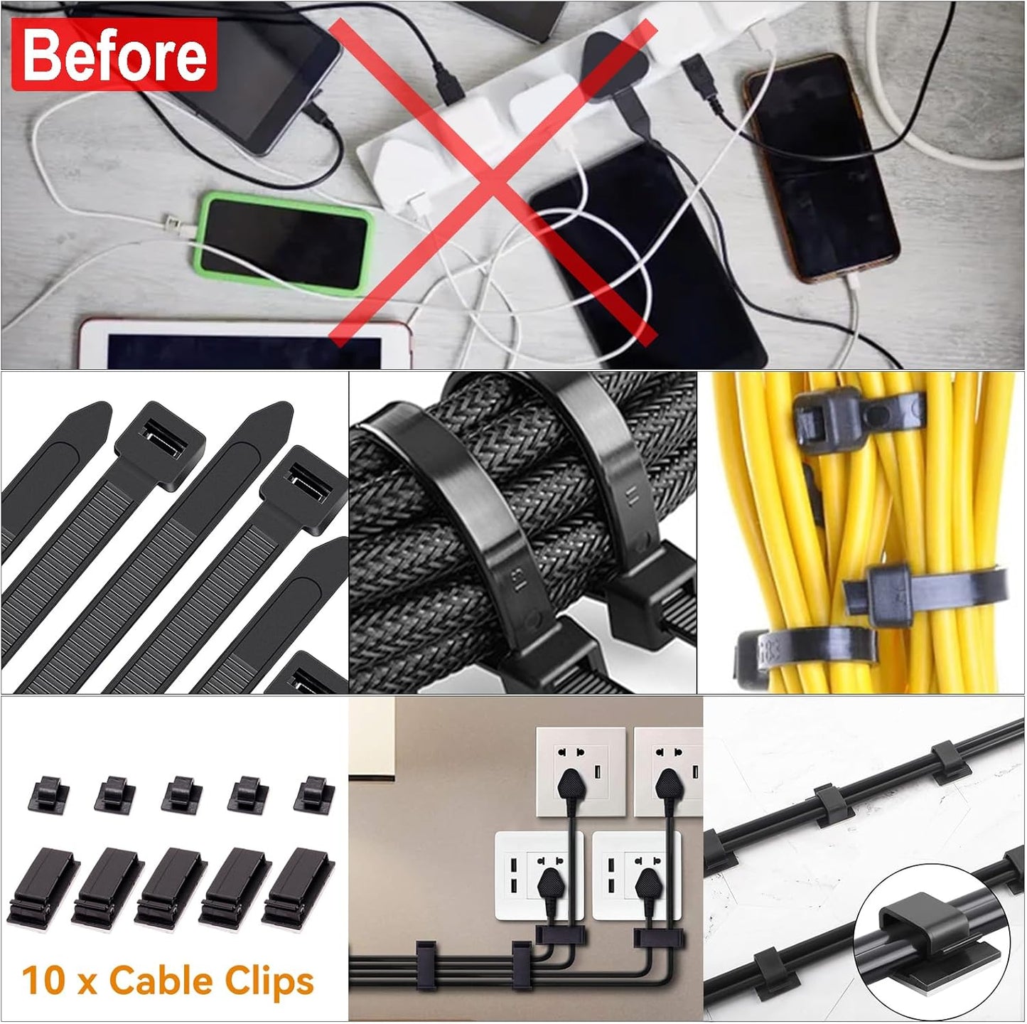 YUANYE Cable Management Box Cable Management Kit for Power Strip to Hide Wires,Cord Organizer Boxes,Safe ABS Material Wire Organizer of Cable Clips Sleeve for Home & Office,3Pack-128PCS /Black