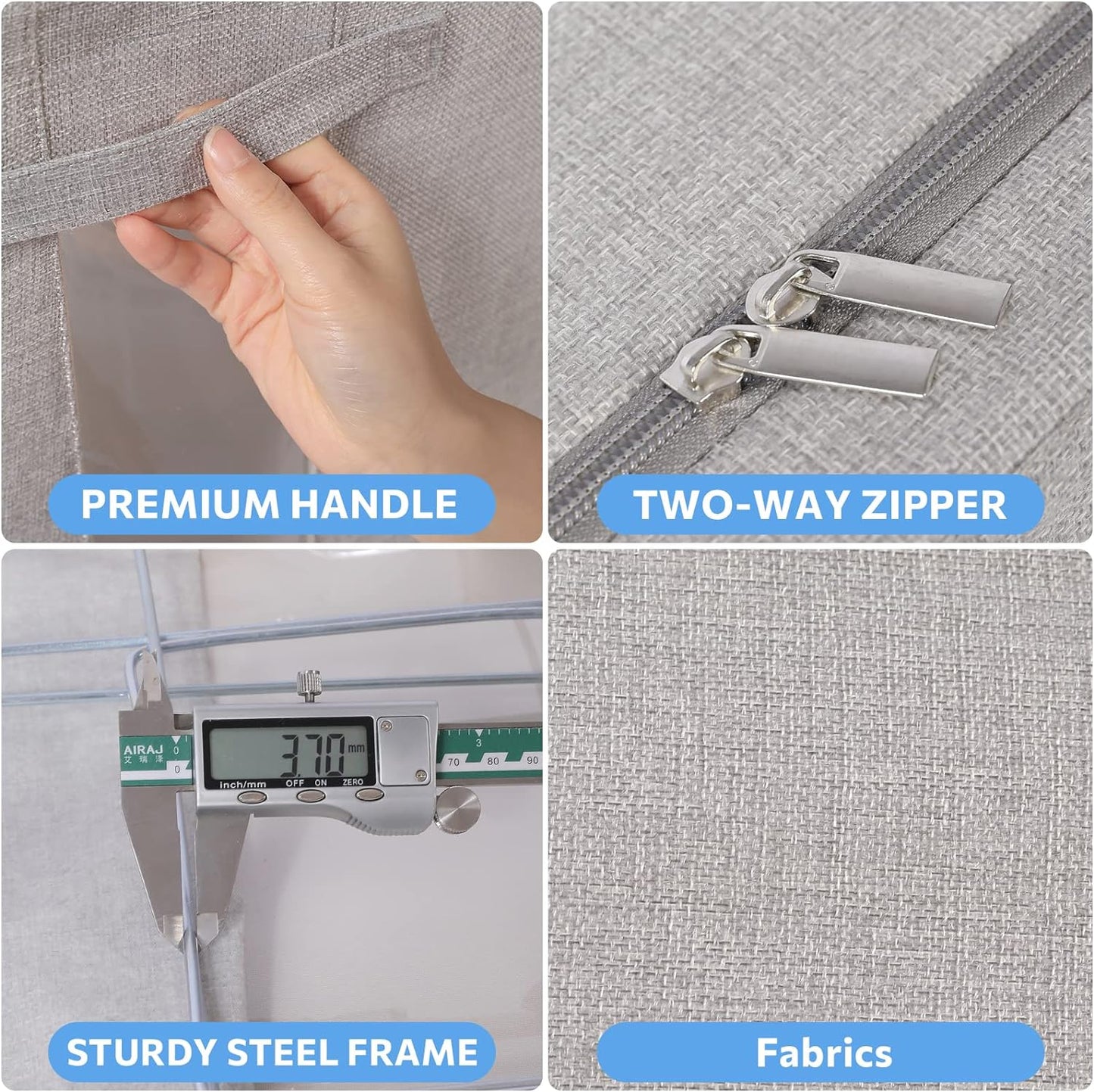 CYhom 3Pack Foldable Storage Bins - Frame Storage Box Linen Fabric Stackable Clothes Container Organizer with Clear Window & Carry Handles Large Capacity (Extra Large-100L, Light Grey)