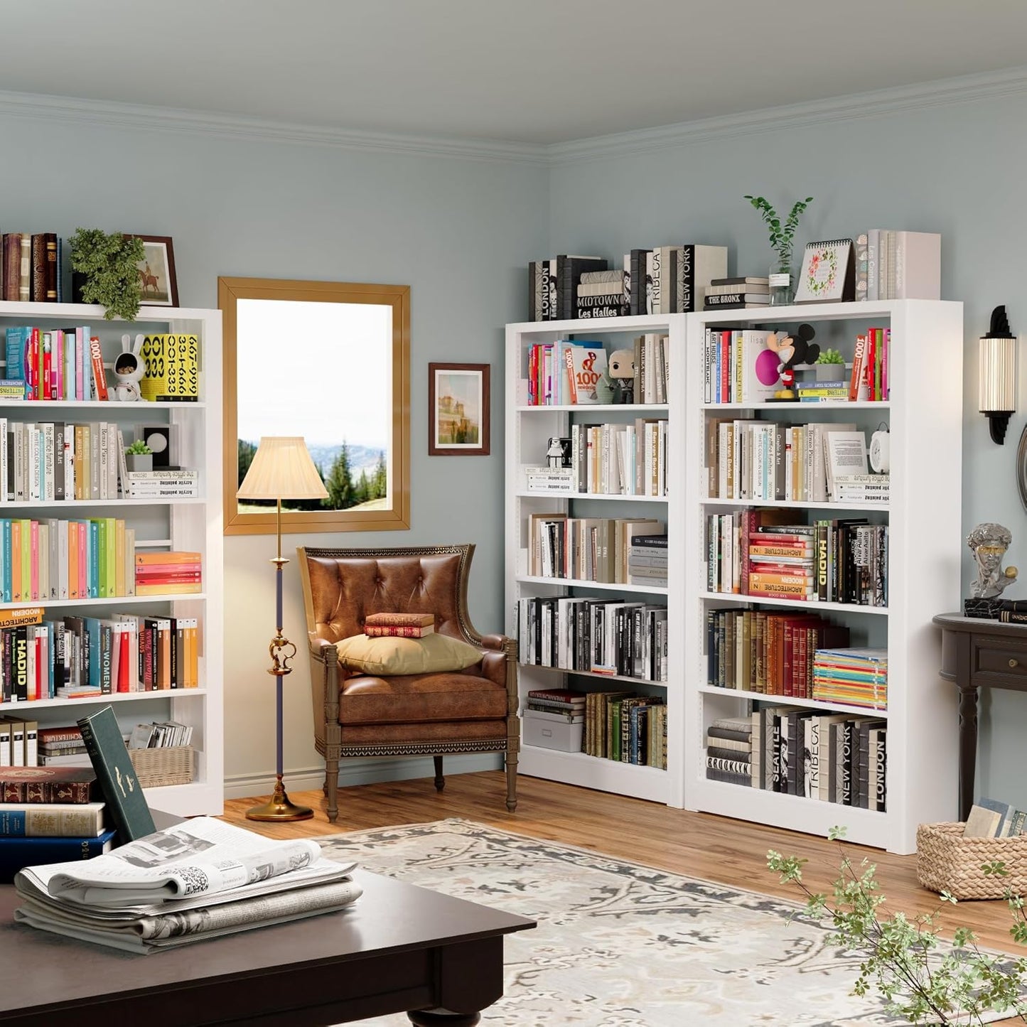 69” Tall Metal Bookshelf, Heavy Duty Bookcase, Modular Book Shelf with Expansion Capability, 5-Tier Adjustable Bookshelves for Heavy Books, Library, Living Room, Office. White