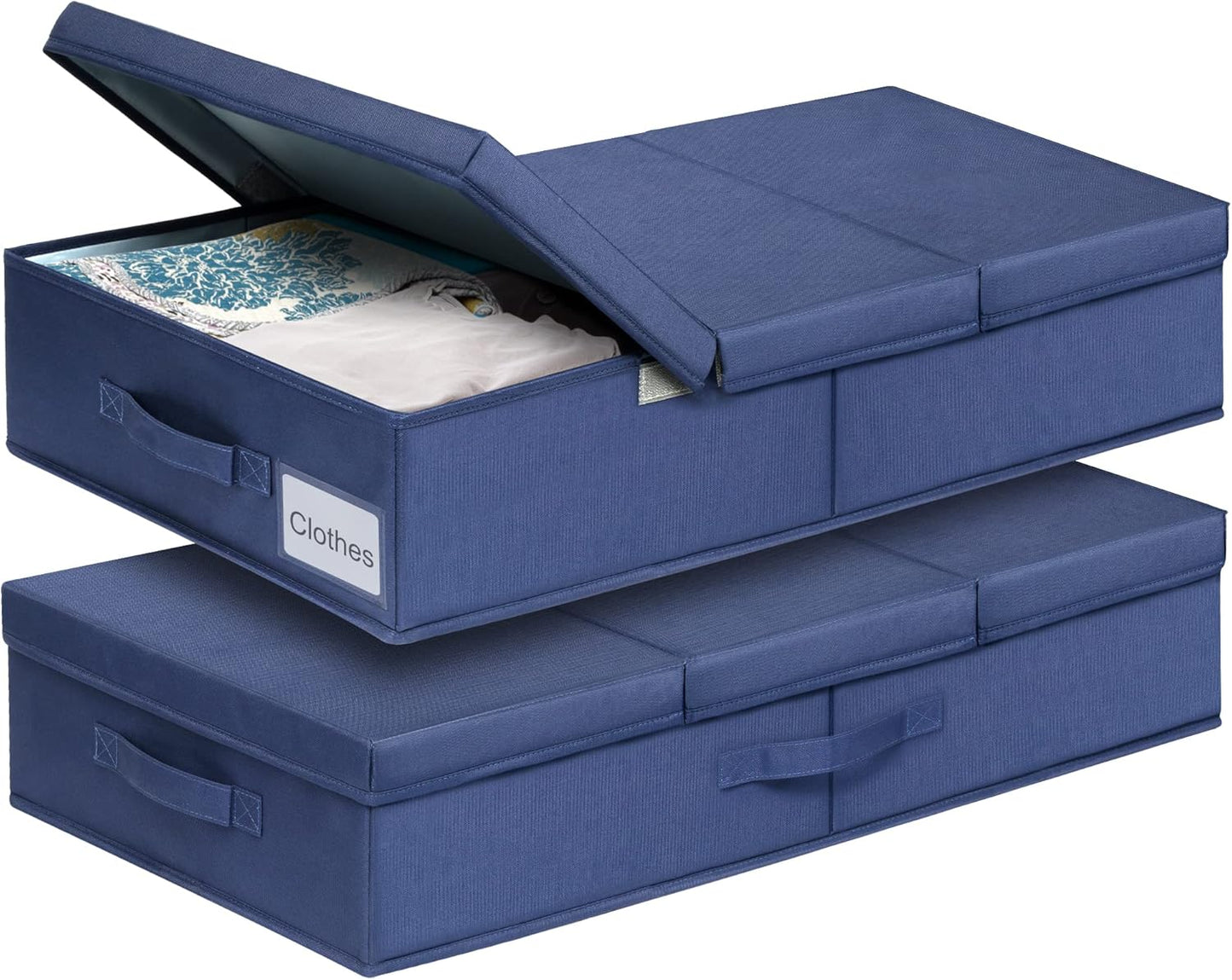 punemi Under Bed Storage Containers, 2 Pack Under Bed Organizer With Lids, Long Flat Stackable Clothes Storage Bins Large Underbed Storage, Organization and Storage Closet For Toys Blankets, Navy