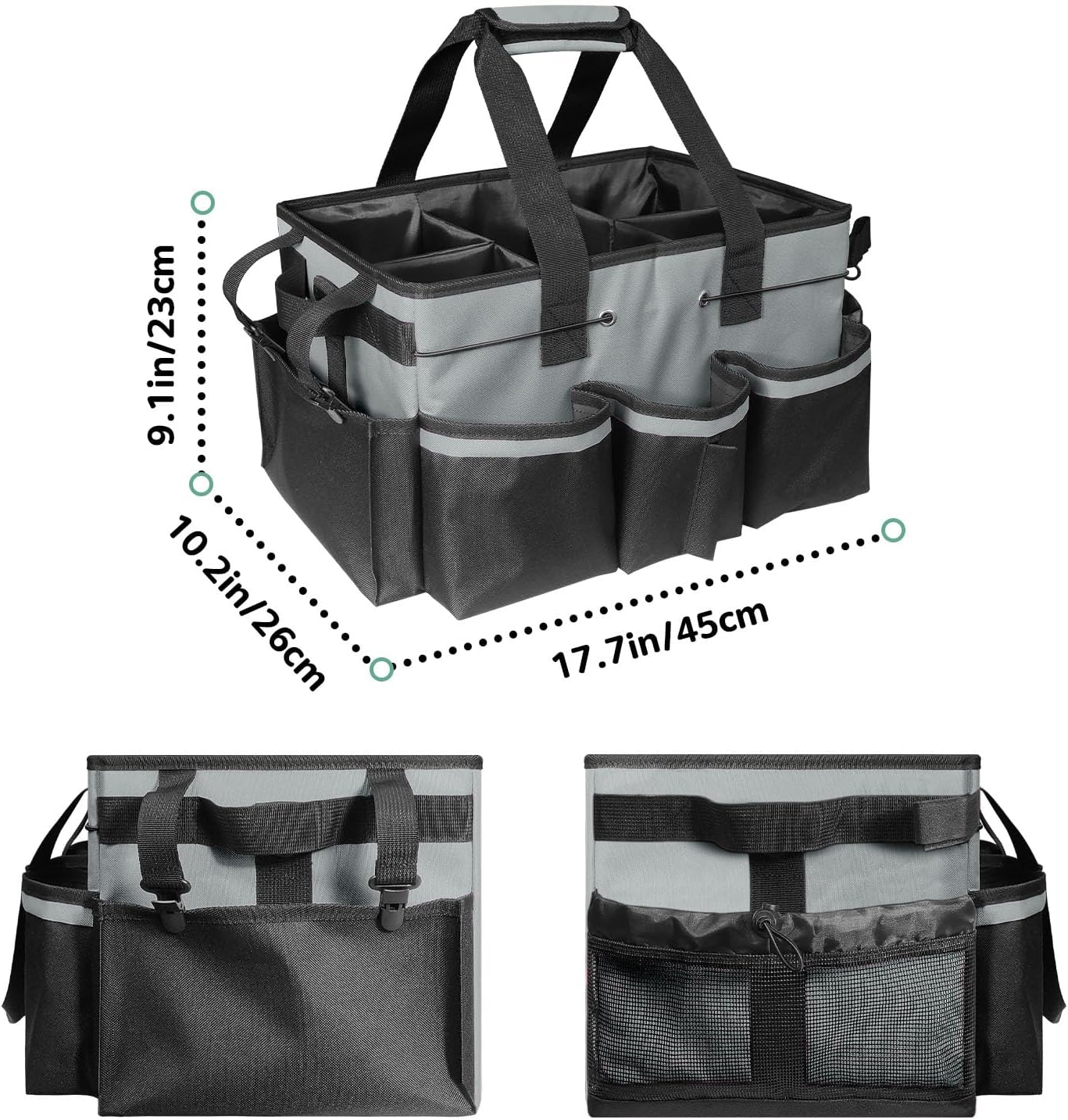 Boczif Cleaning Caddy Bag Wearable, Supplies Organizer With Handle, Shoulder Straps & Detachable Divide, Tool Organizers Tote for Cleaners & Housekeepers (Grey)