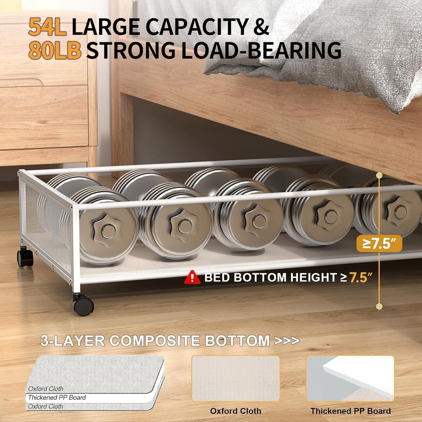 Under Bed Storage with Wheels, XXXL Larger Under Bed Storage Containers with Clear Lids, 36'' Lengthen Under Bed Shoe Organizer for Shoes Clothes(White 2 Pack, XXXL(36"x16.6"x7.48"))