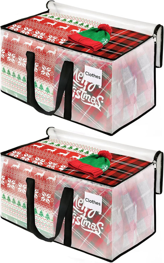 BlissTotes 2-Pack Heavy Duty Extra Large Clear Moving Bags, Reinforced Handles & Tag Pocket, 93L