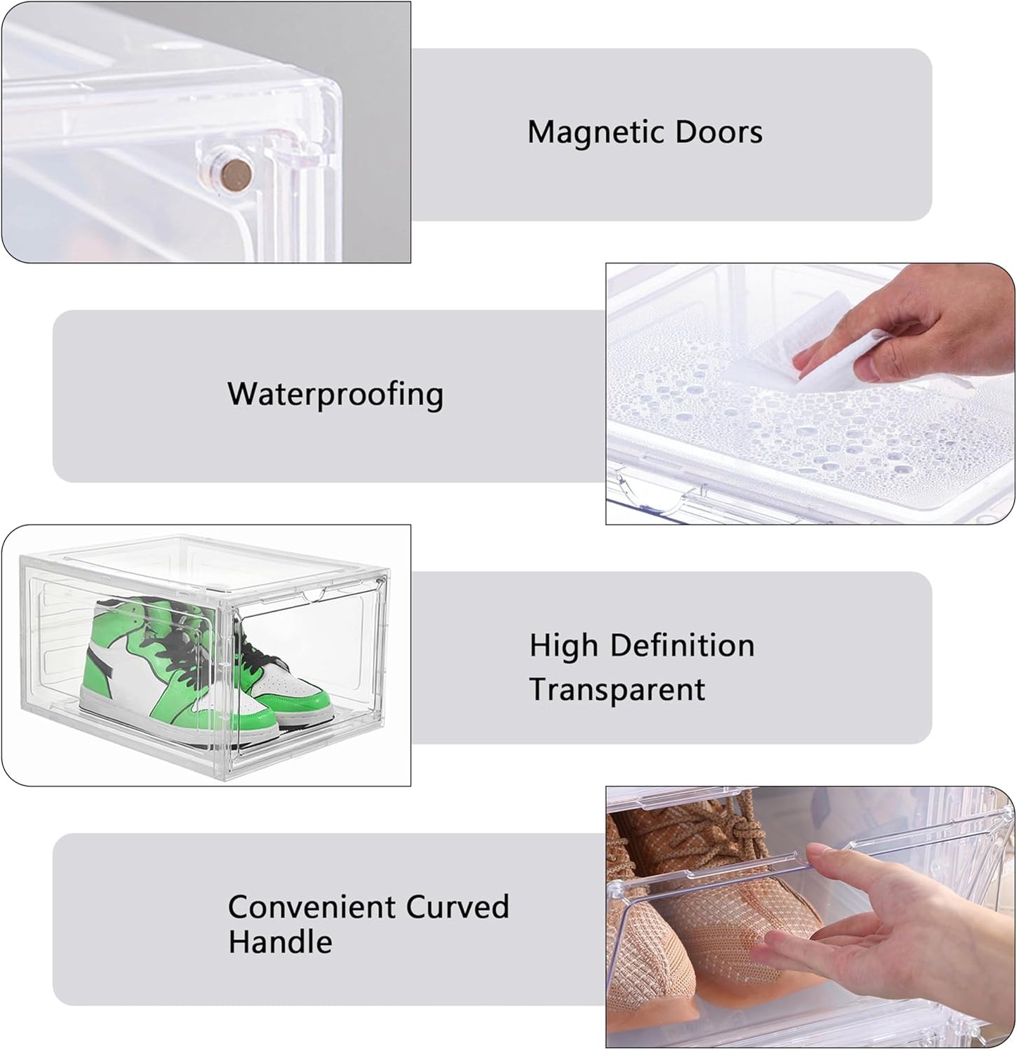 Attelite Upgrade 12pack Shoe Box Storage Containers,Thicken Sturdy Clear Stackable Plastic Shoe Organizer Box with Magnetic Door, X-Large Drop Front Shoe Box