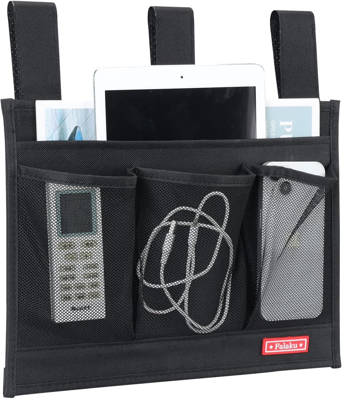 Hanging Bedside Caddy,Bedside Organizer Caddy for Bed Rails(4 Pockets-Black)